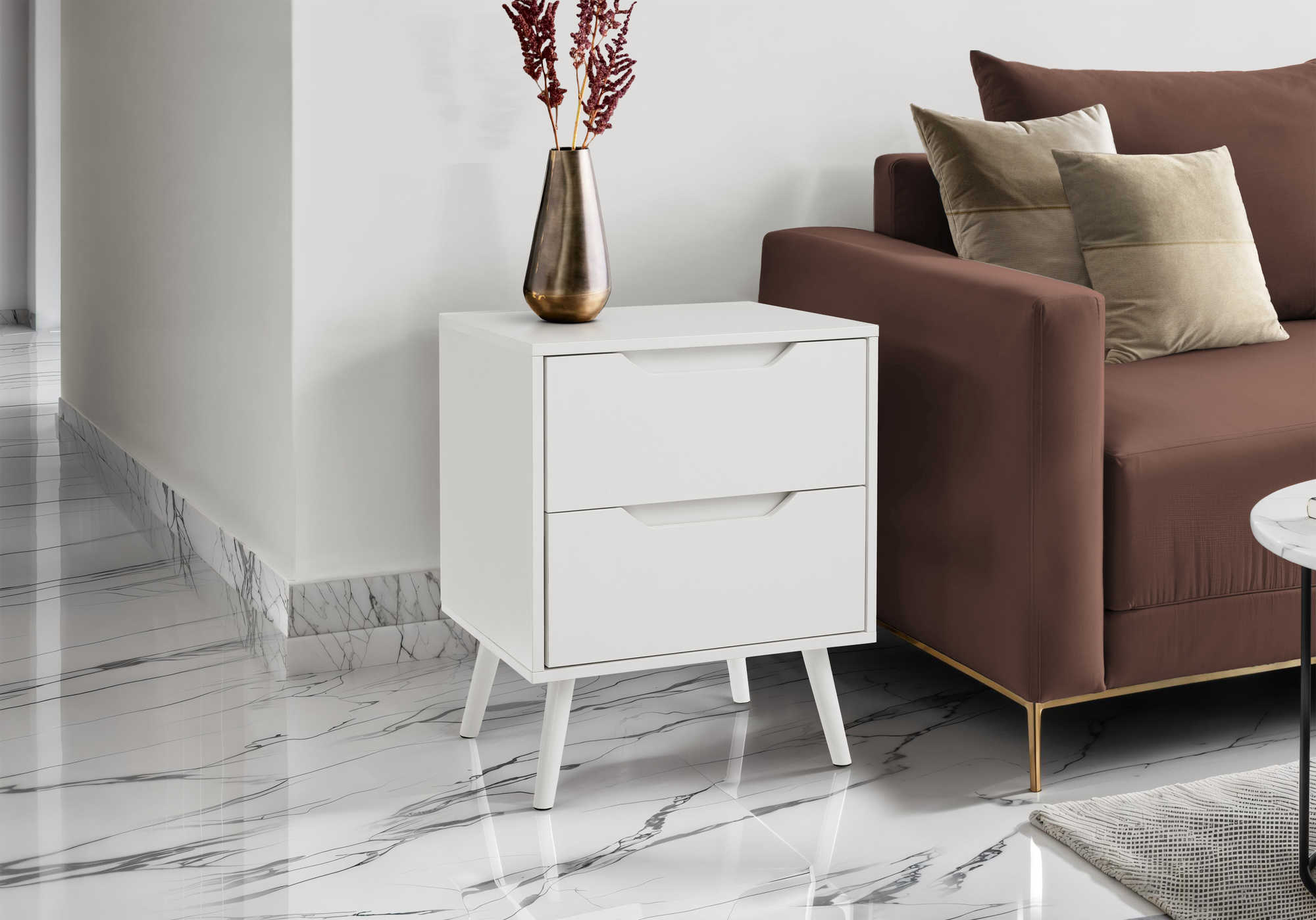 TABLE D'APPOINT - 24"H / BLANC AVEC 2 TIROIRS – I 3688