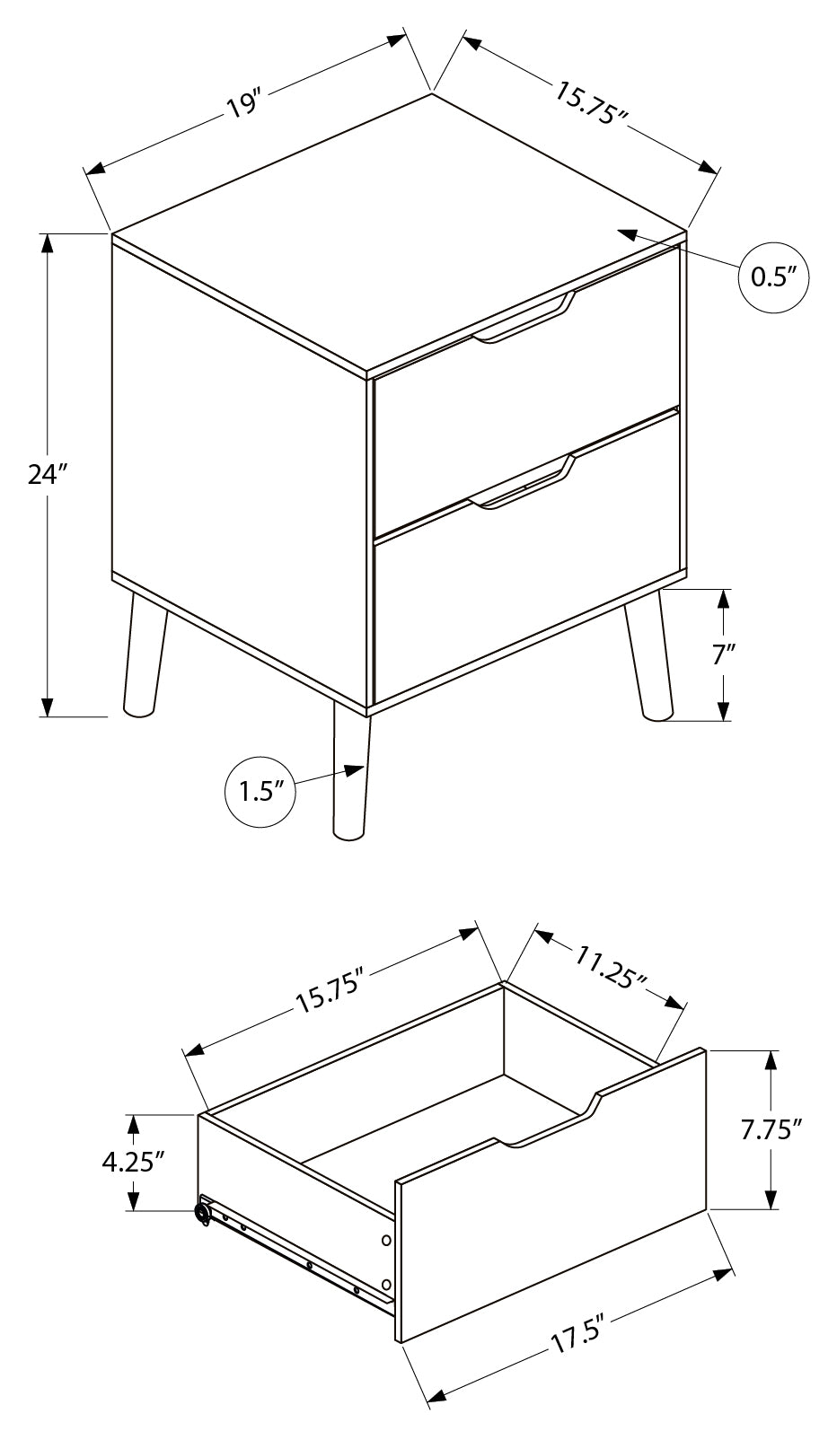 TABLE D'APPOINT - 24"H / GRIS AVEC 2 TIROIRS – I 3690