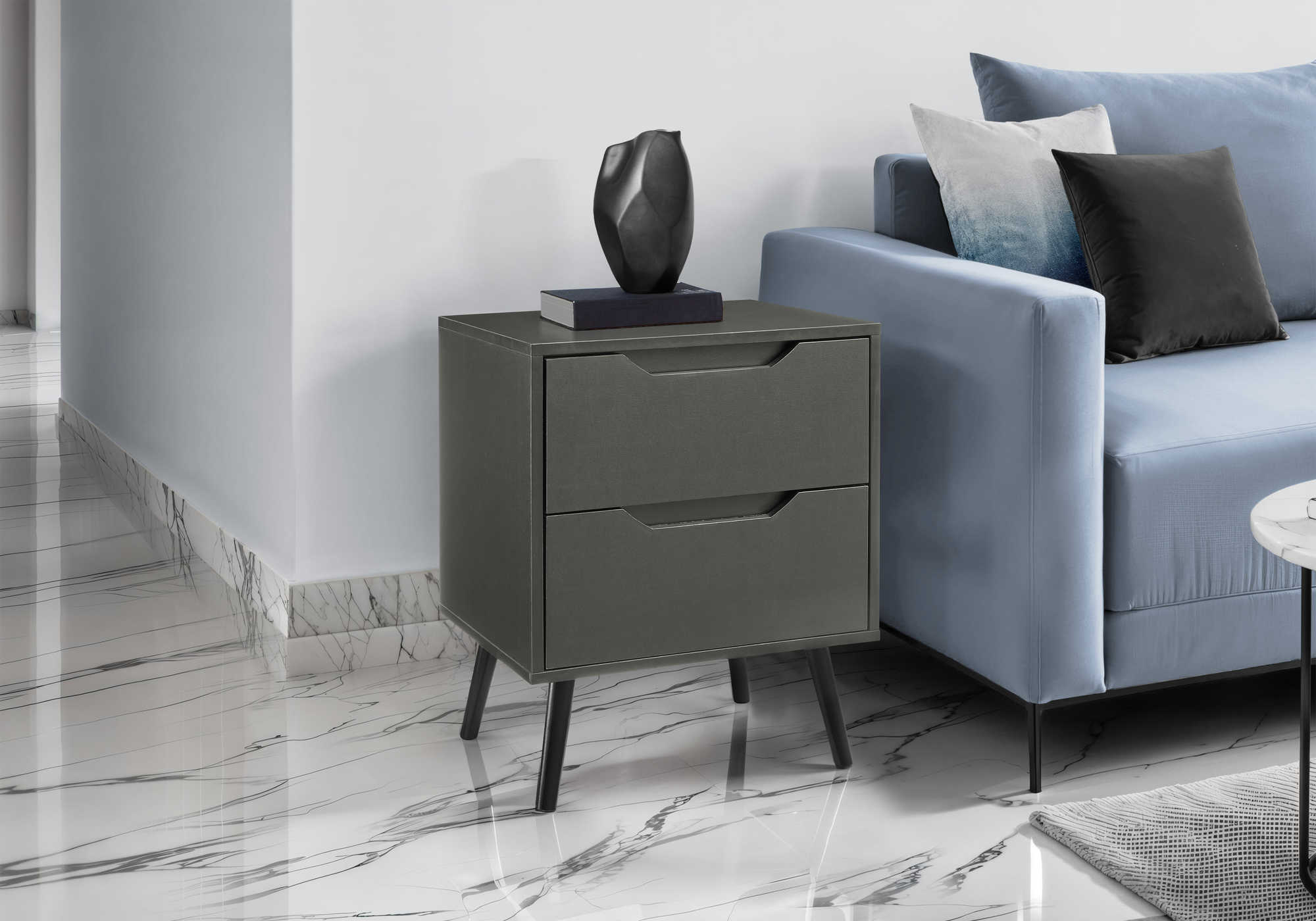 TABLE D'APPOINT - 24"H / GRIS AVEC 2 TIROIRS – I 3690
