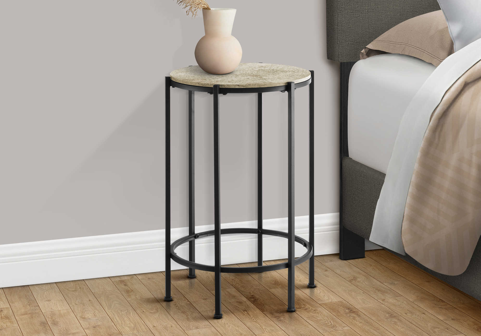 TABLE D'APPOINT - 24"H / PIERRE CREME / METAL NOIR – I 3758