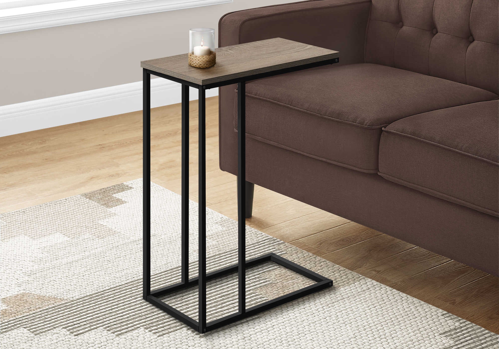 TABLE DE CHEVET - 25"H / TAUPE FONCE / METAL NOIR – I 3766.