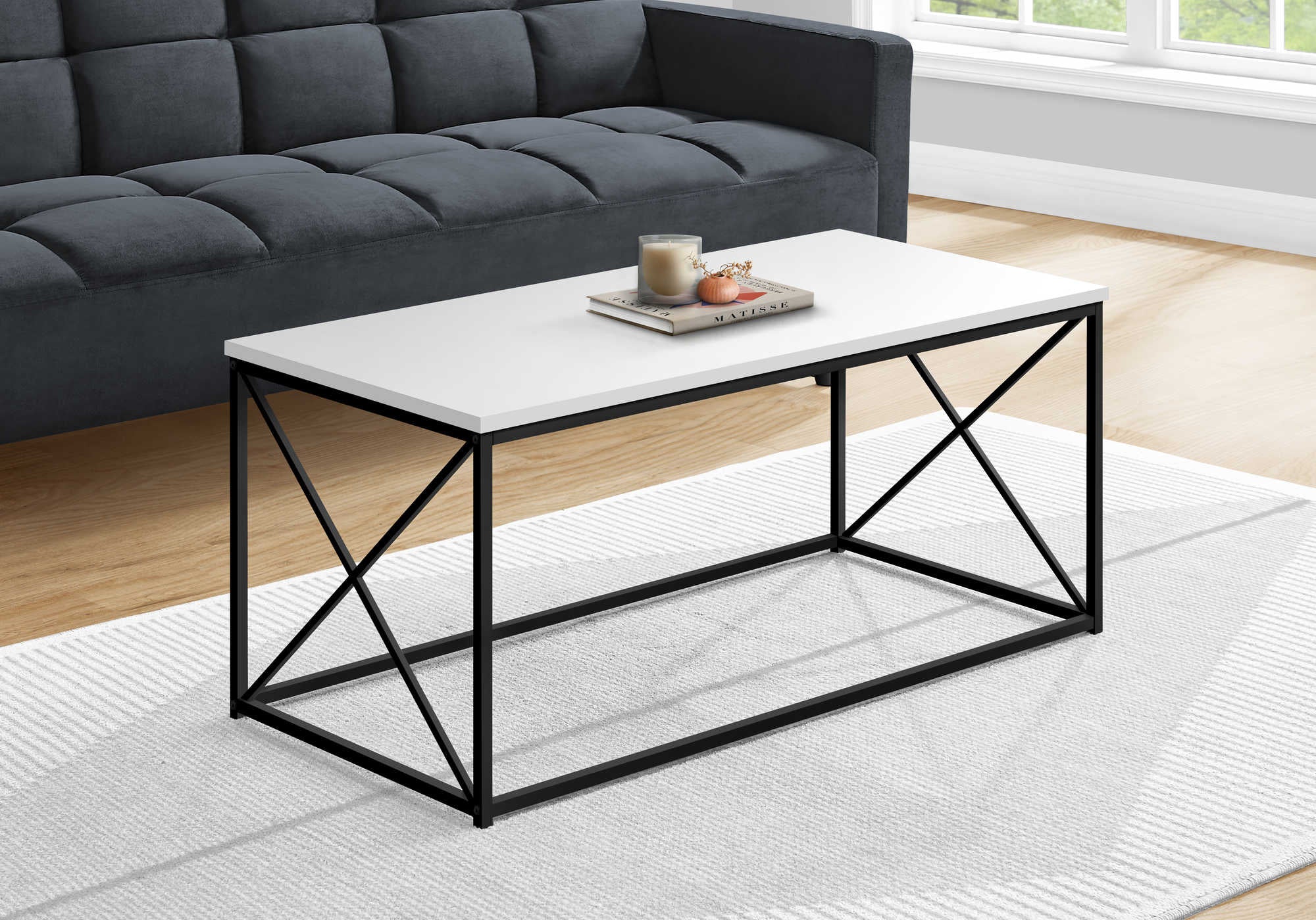 Image of coffee table - 40"l / white / black metal i 3780.