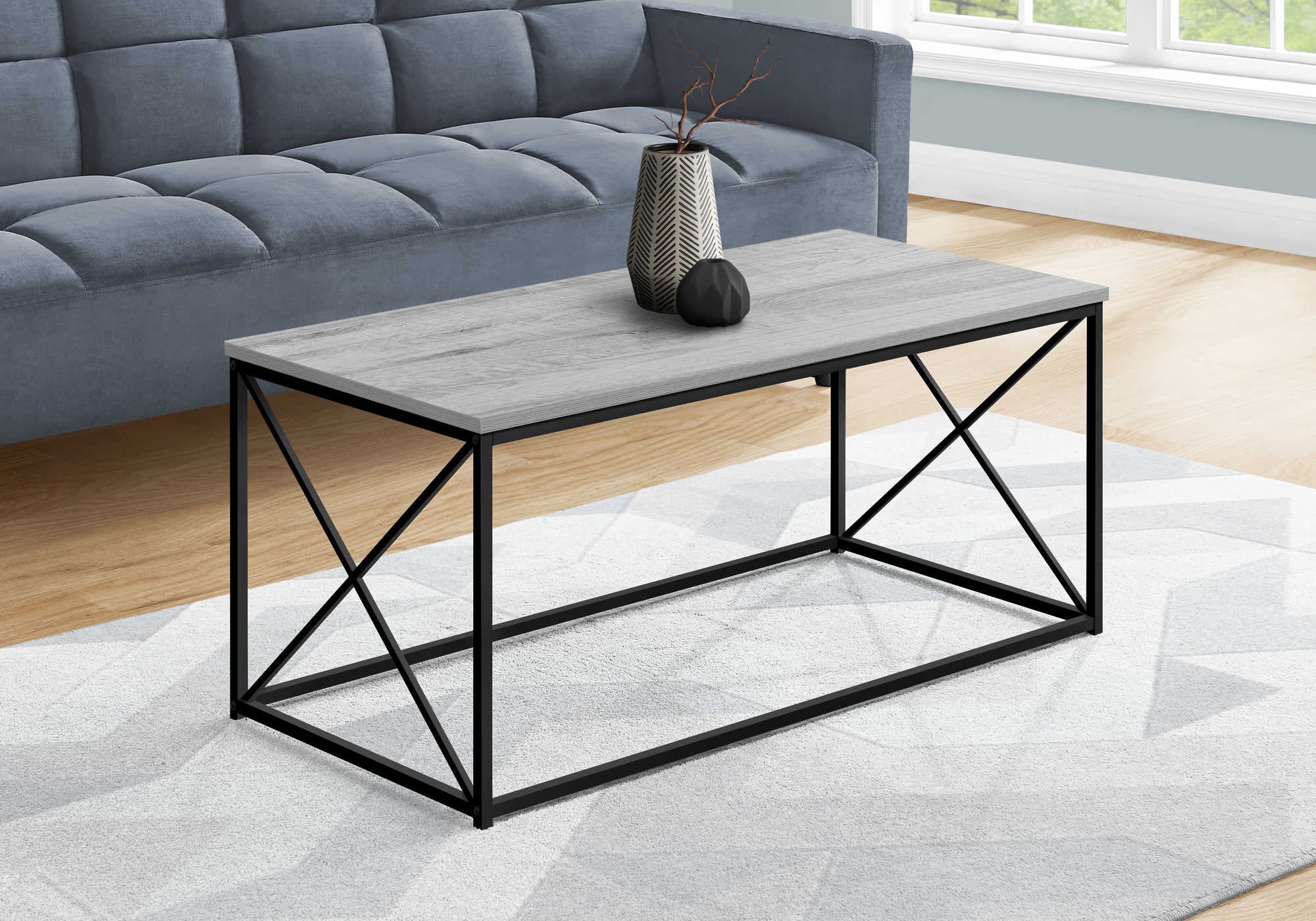 Image of coffee table - 40"l / grey / black metal i 3782.