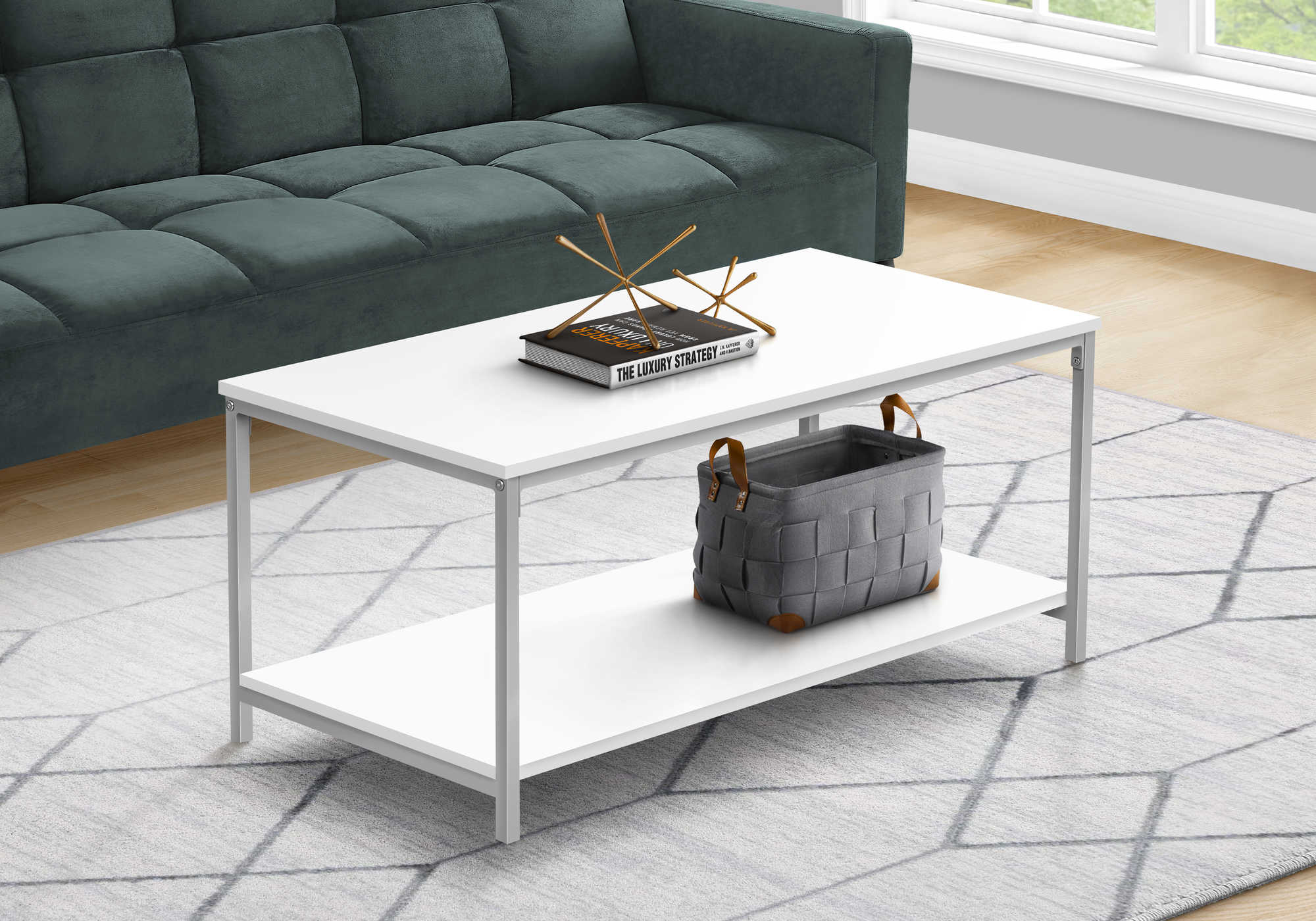 Image of coffee table - 40"l / white / silver metal i 3800.
