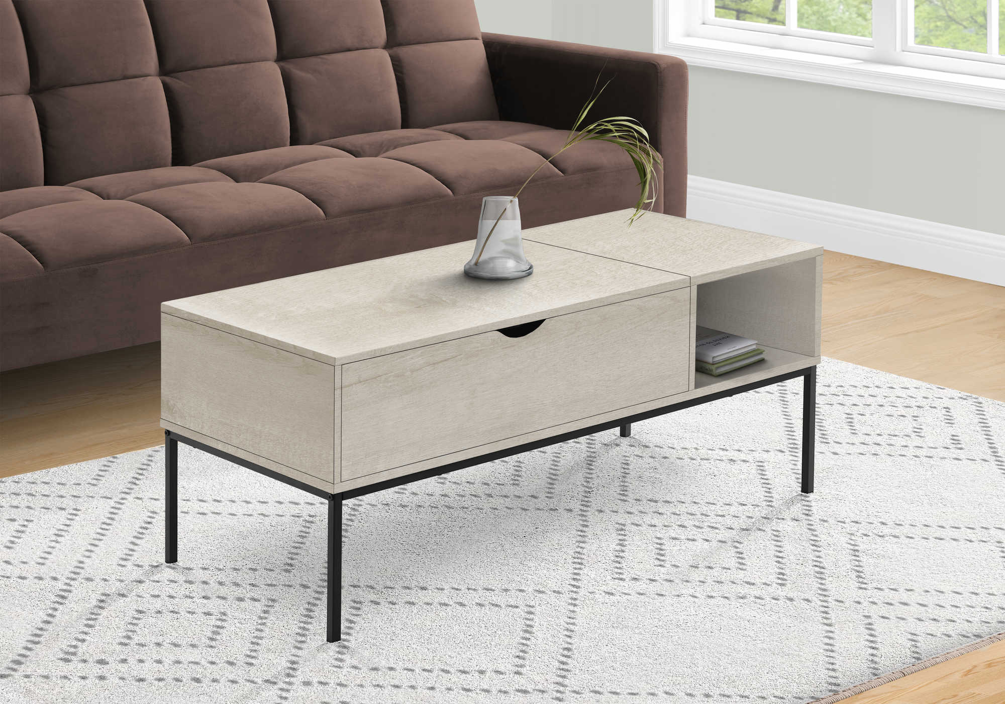 TABLE DE SALON - 42"L / DESSUS MONTANT CHENE PALE / NOIR – I 3807