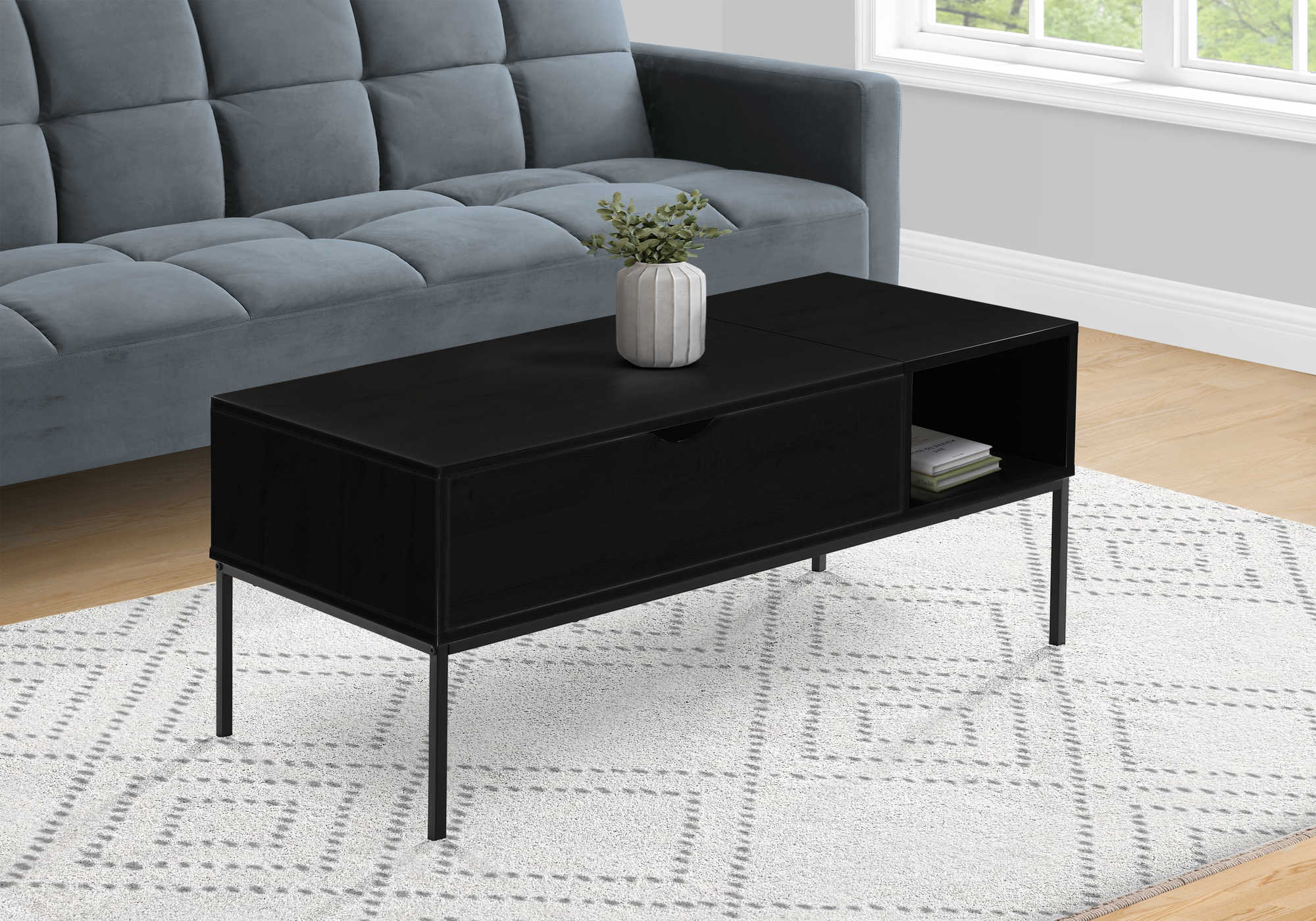 TABLE DE SALON - 42"L / DESSUS MONTANT NOIR / METAL NOIR – I 3808