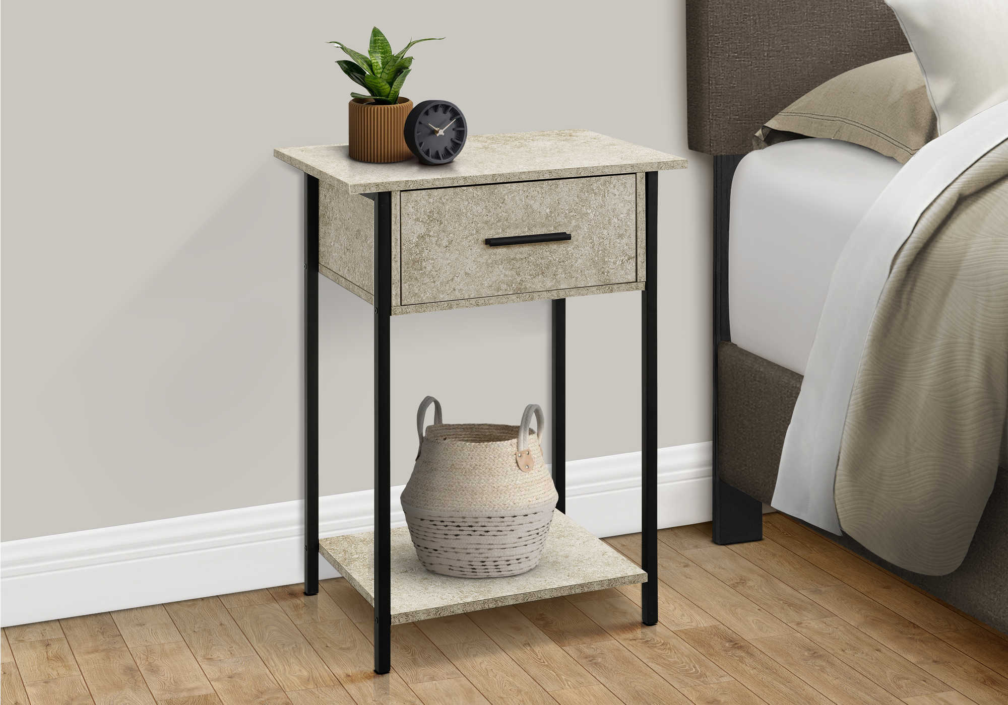 TABLE D'APPOINT - 24"H / PIERRE CREME / METAL NOIR – I 3818