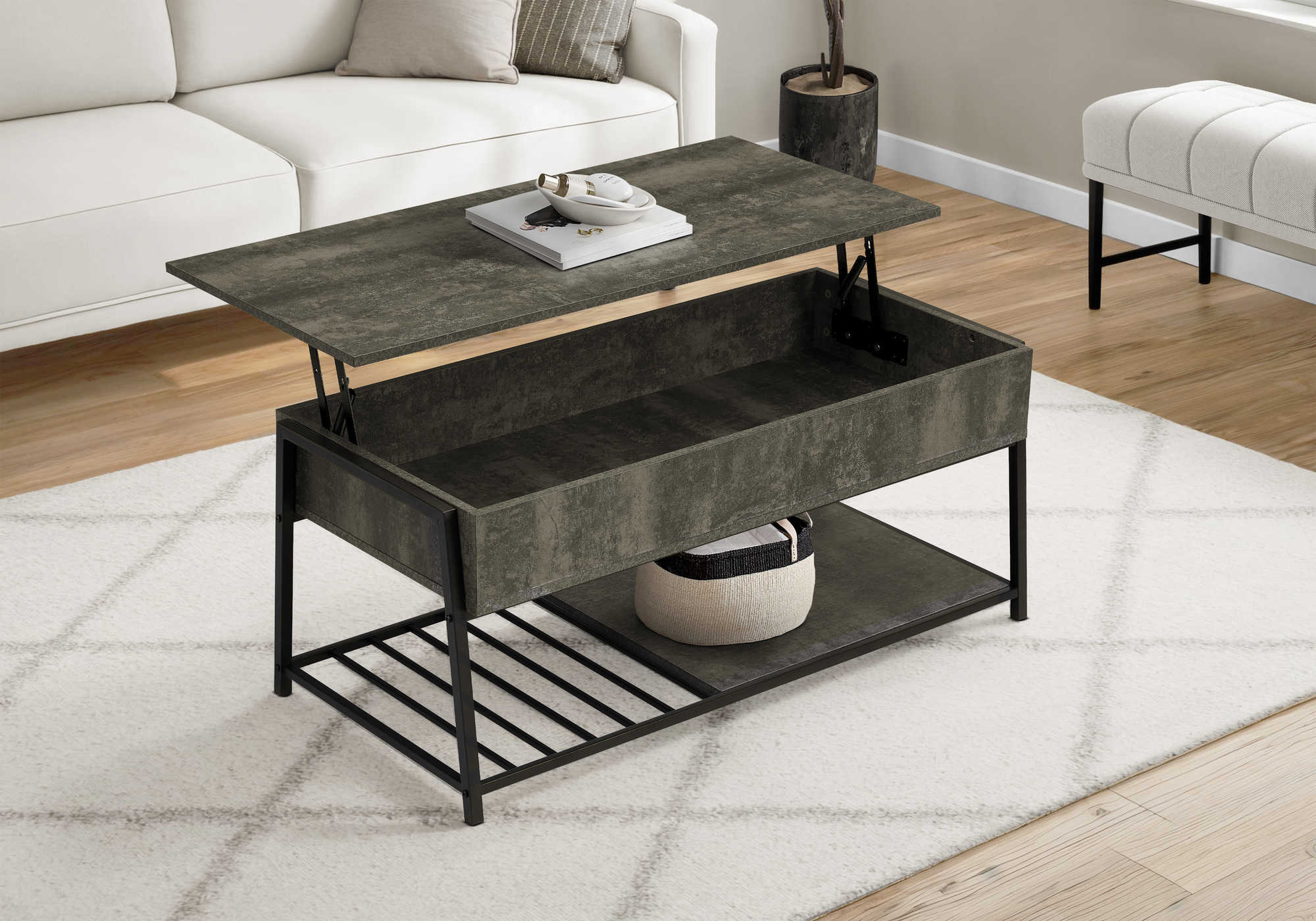 TABLE DE SALON - 42"L / DESSUS MONTANT BRONZE / METAL NOIR – I 3821