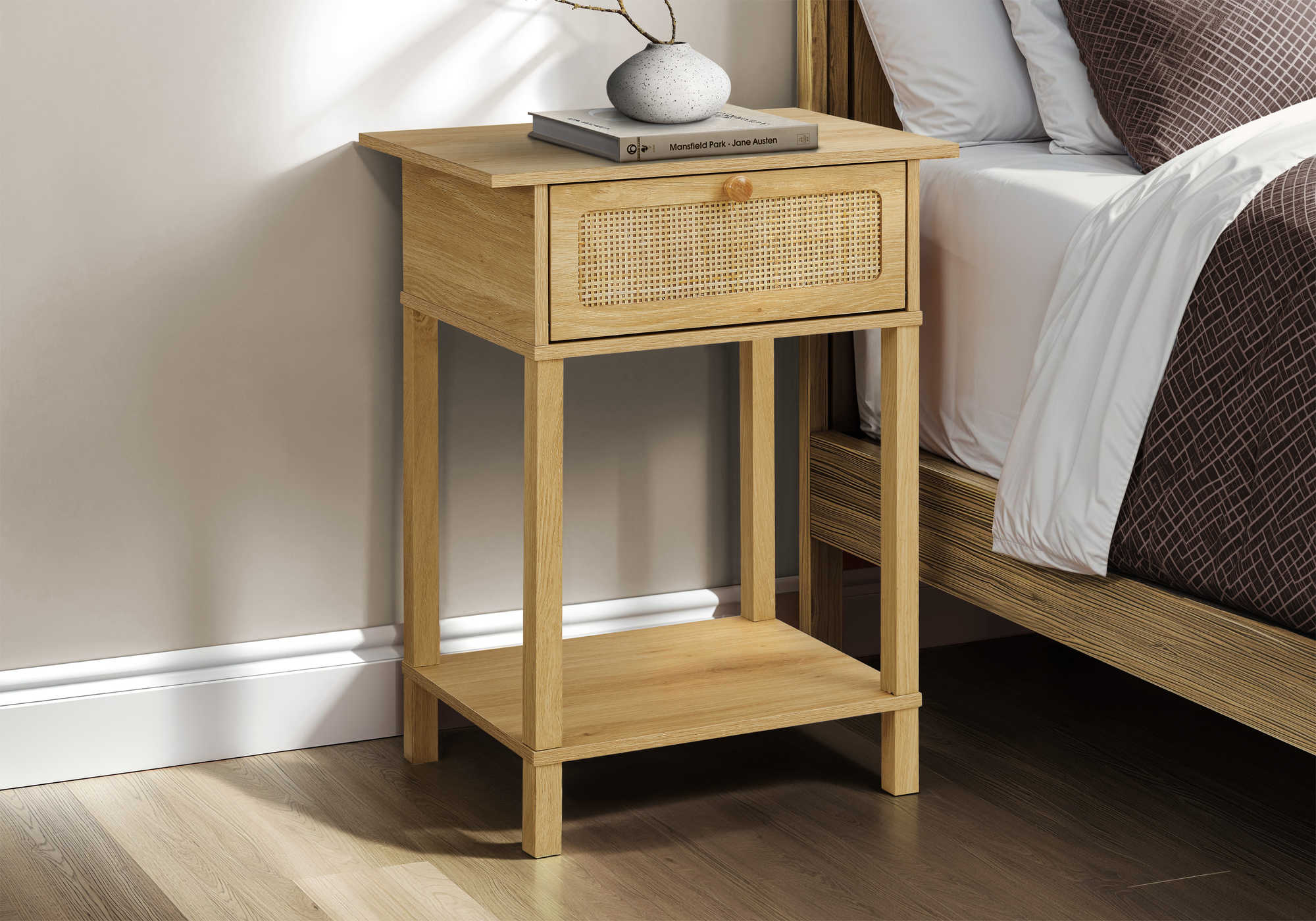 TABLE D'APPOINT - 24"H / NATUREL / TIROIR NATUREL – I 3842