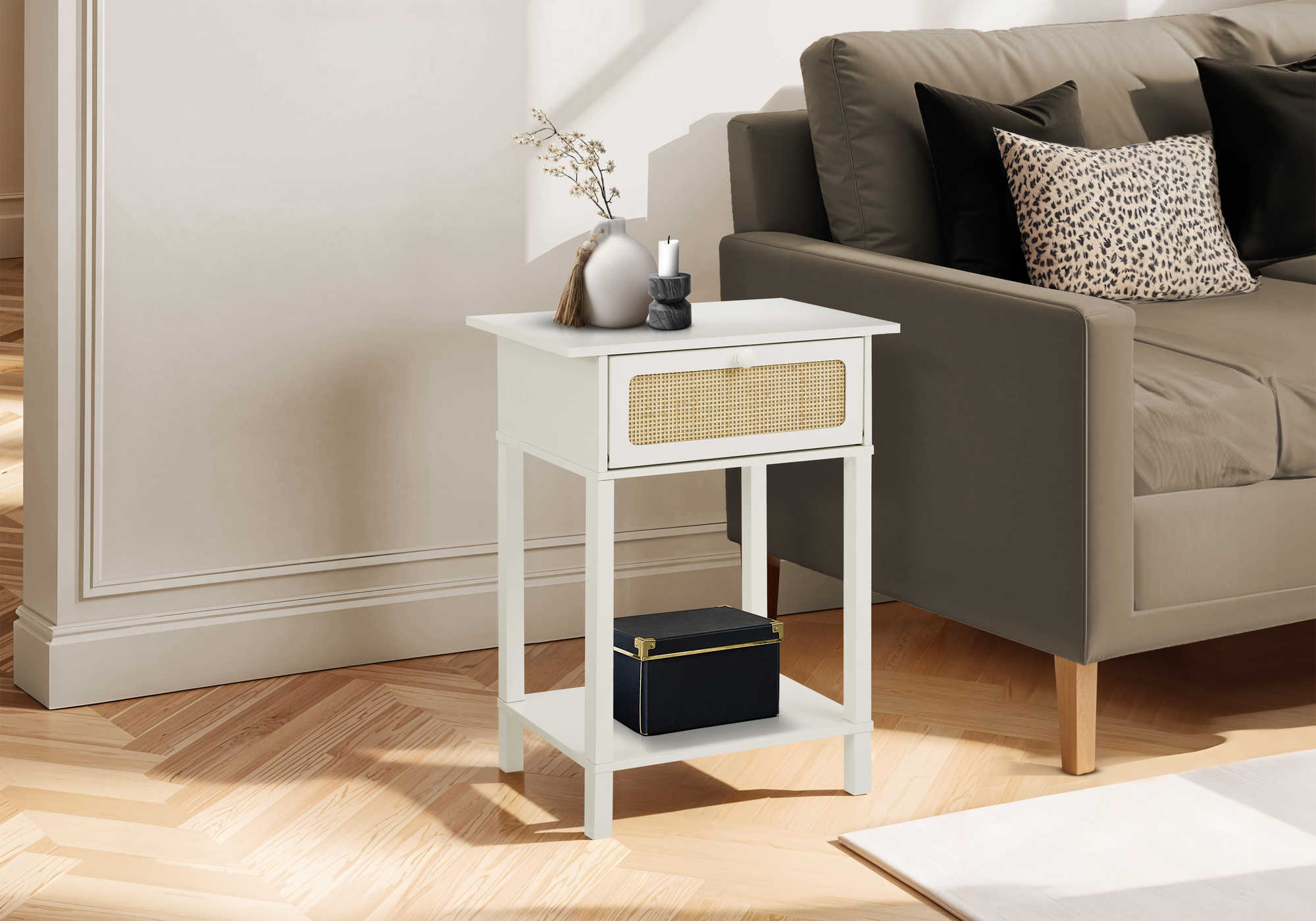 TABLE D'APPOINT - 24"H / BLANC / TIROIR NATUREL – I 3843