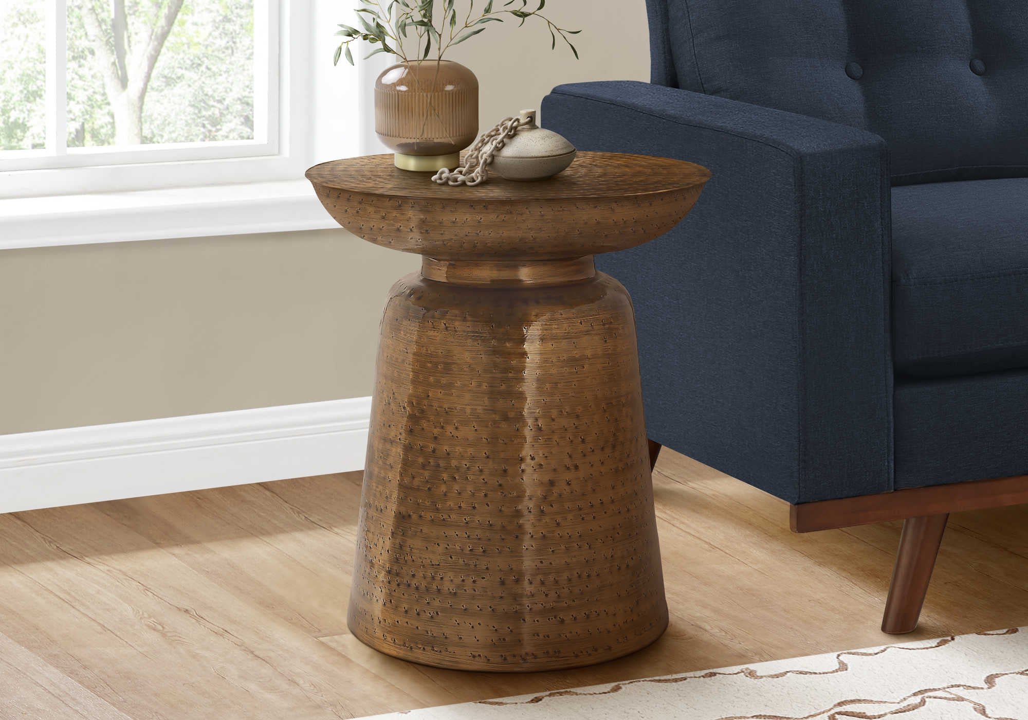 TABLE DE CHEVET - 22"H / TABLE DE BOUT DRUM METAL CUIVRE – I 3915.