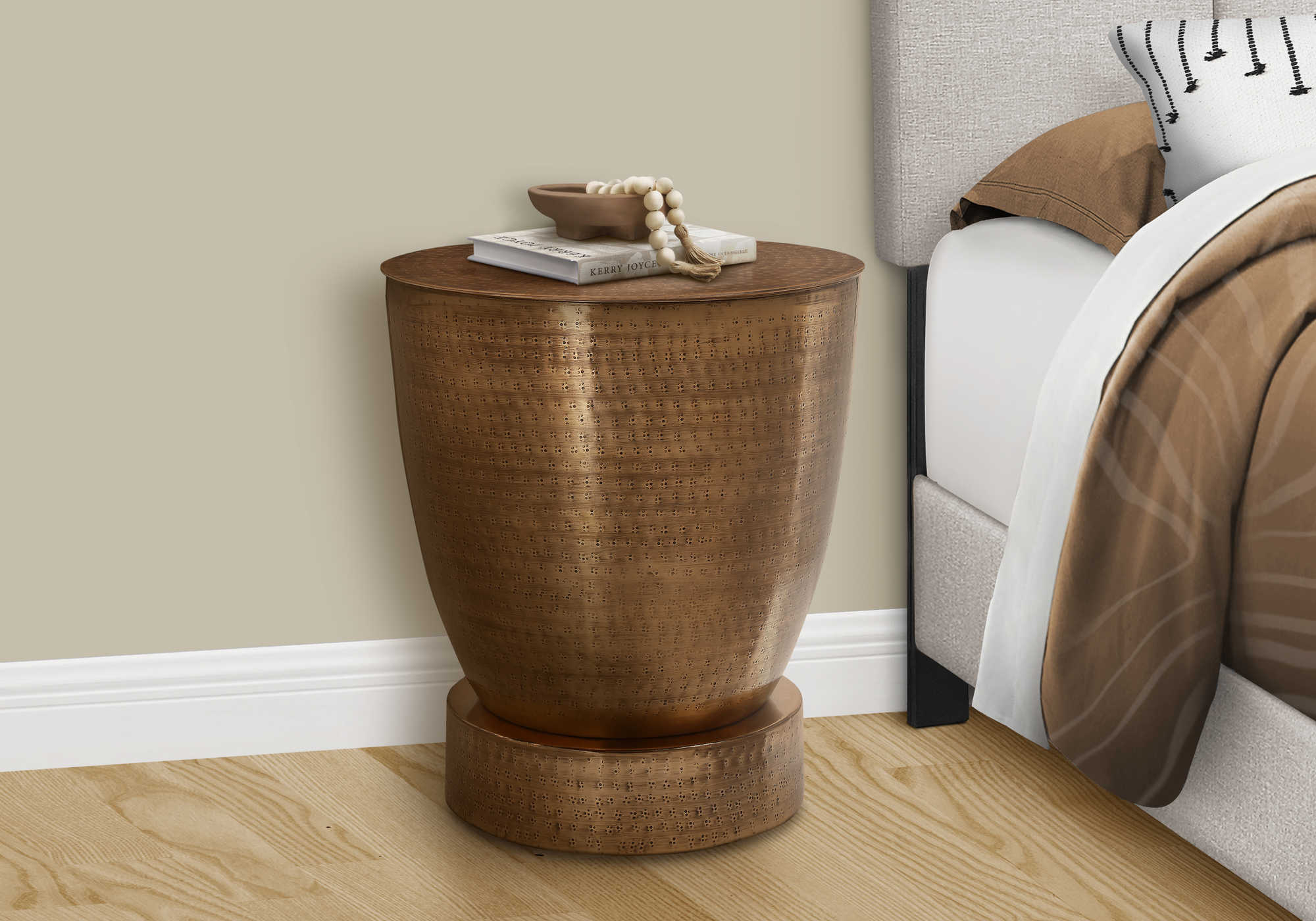 Image of nightstand - 22"h / antique copper iron metal drum end  i 3919.