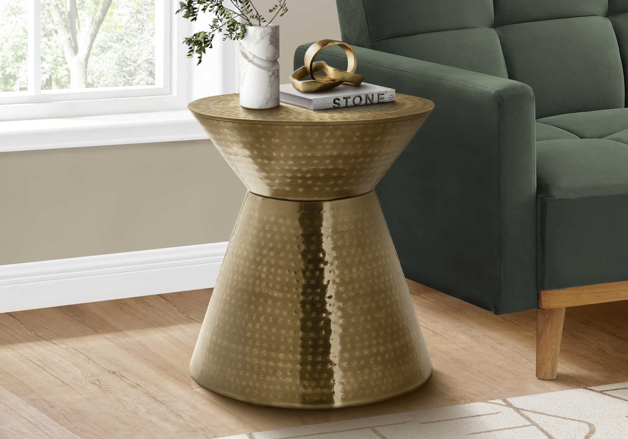 TABLE DE CHEVET - 22"H / TABLE DE BOUT DRUM METAL DORE – I 3927.