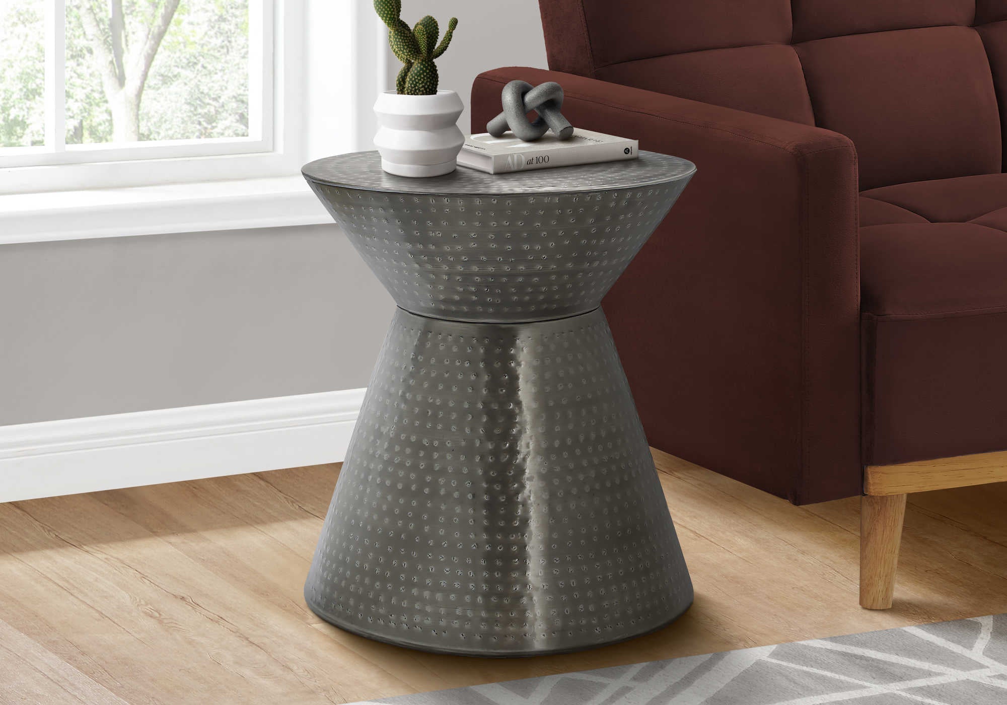TABLE DE CHEVET - 22"H / TABLE DE BOUT DRUM METAL GRIS – I 3929.