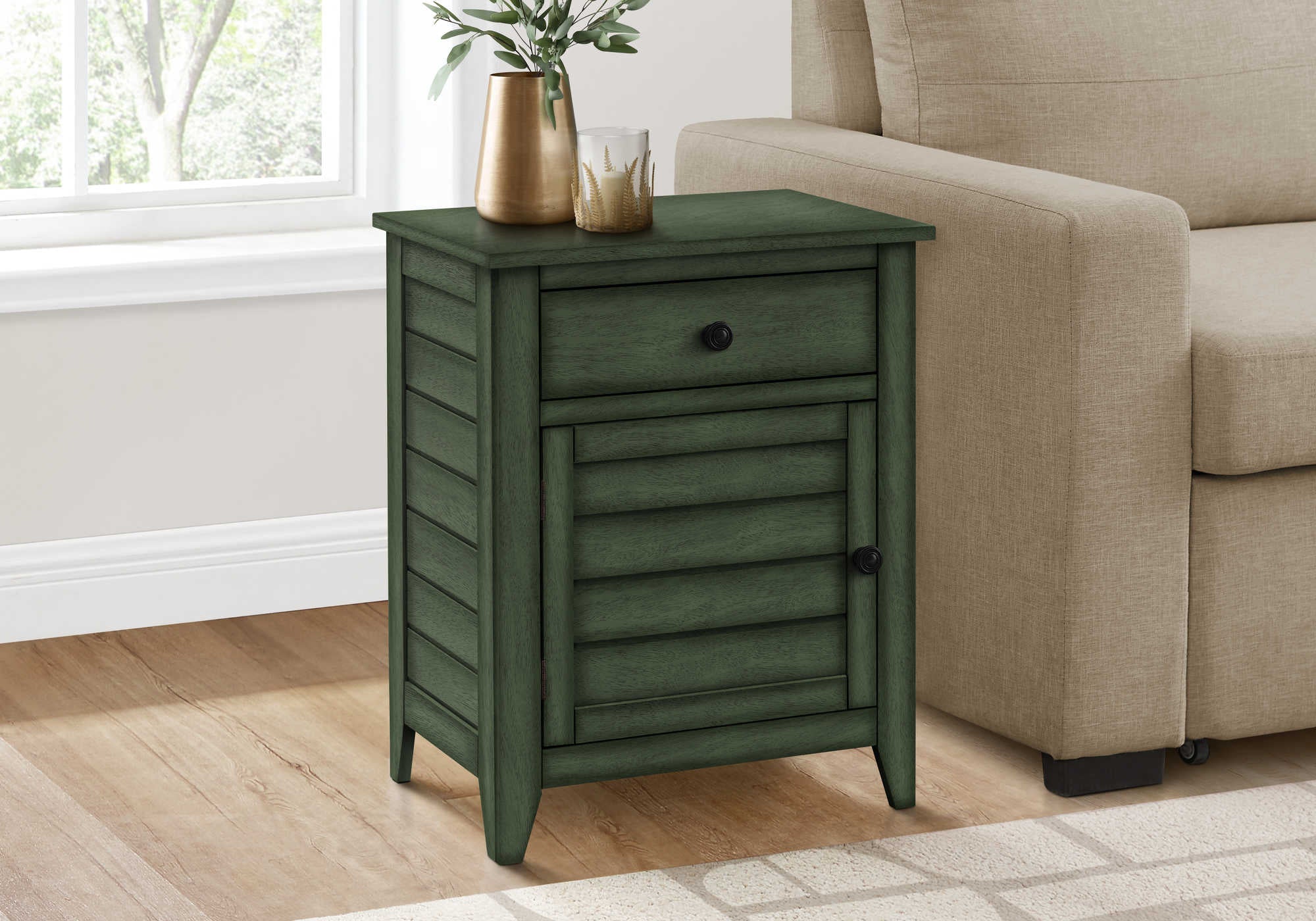 TABLE DE CHEVET - 25"H / TABLE DE BOUT BOIS PLAQUE VERT – I 3948.