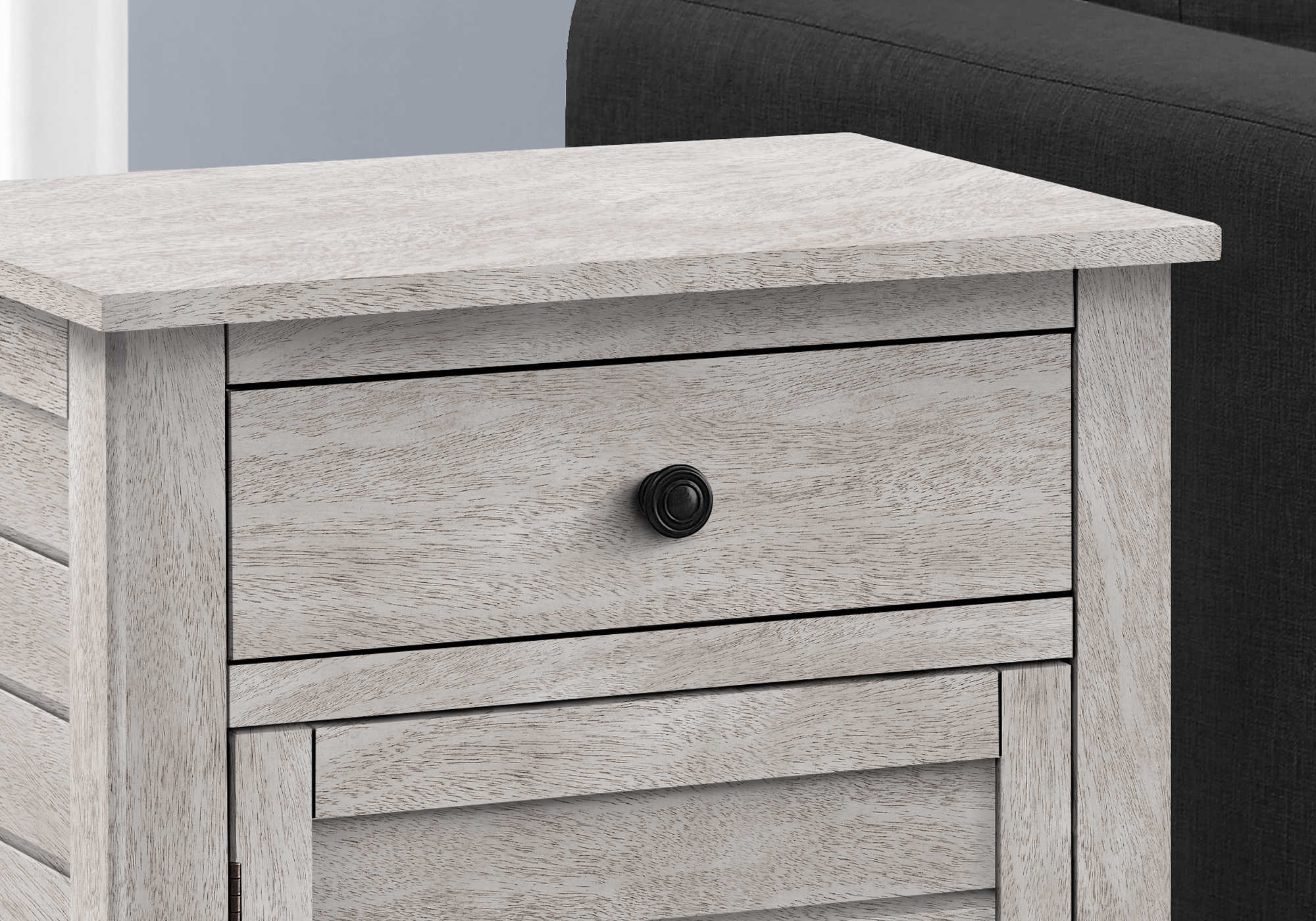 TABLE DE CHEVET - 25"H / TABLE DE BOUT BOIS PLAQUE GRIS – I 3950.