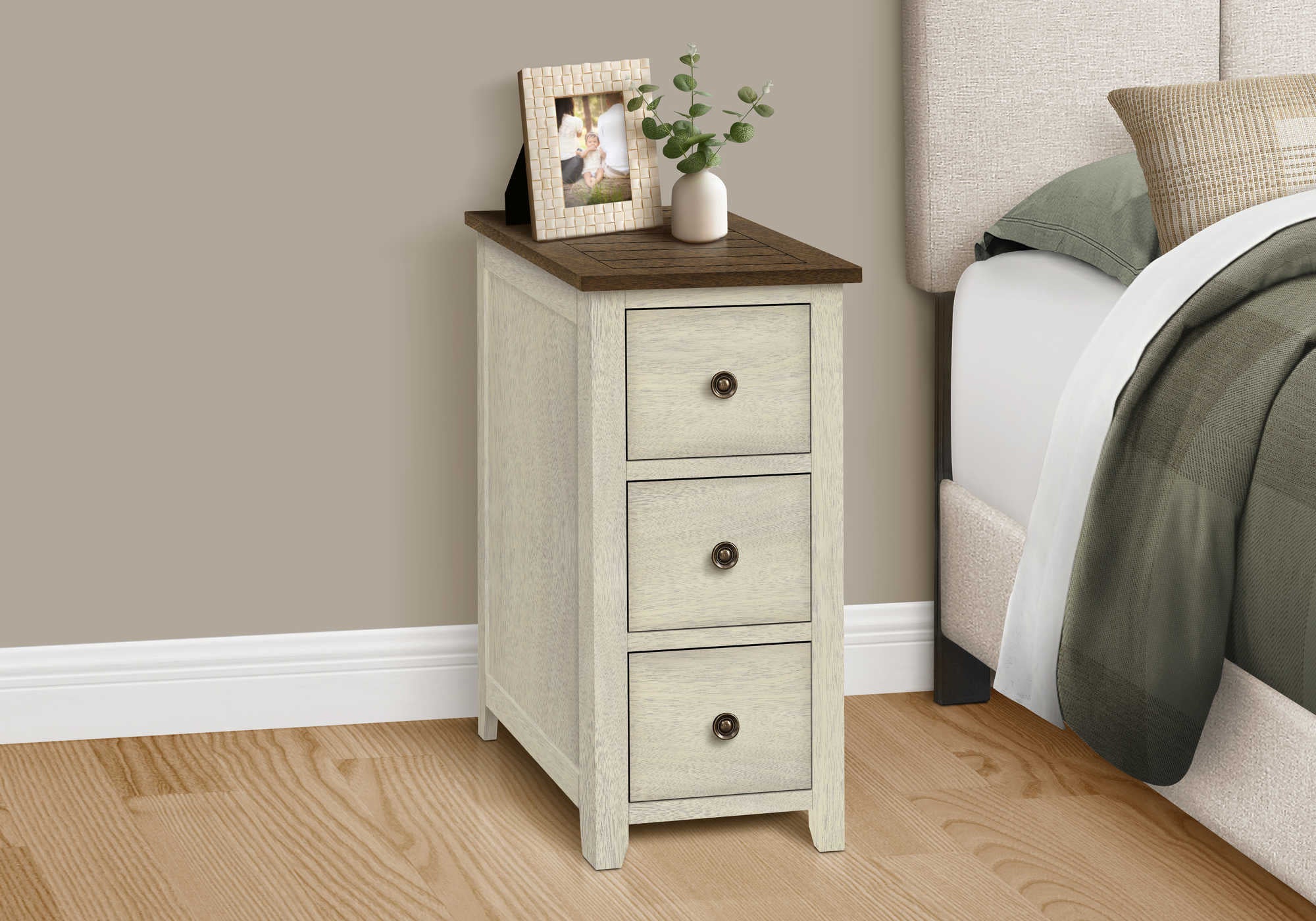 Image of nightstand - 24"h / antique white / espresso veneer   i 3960.