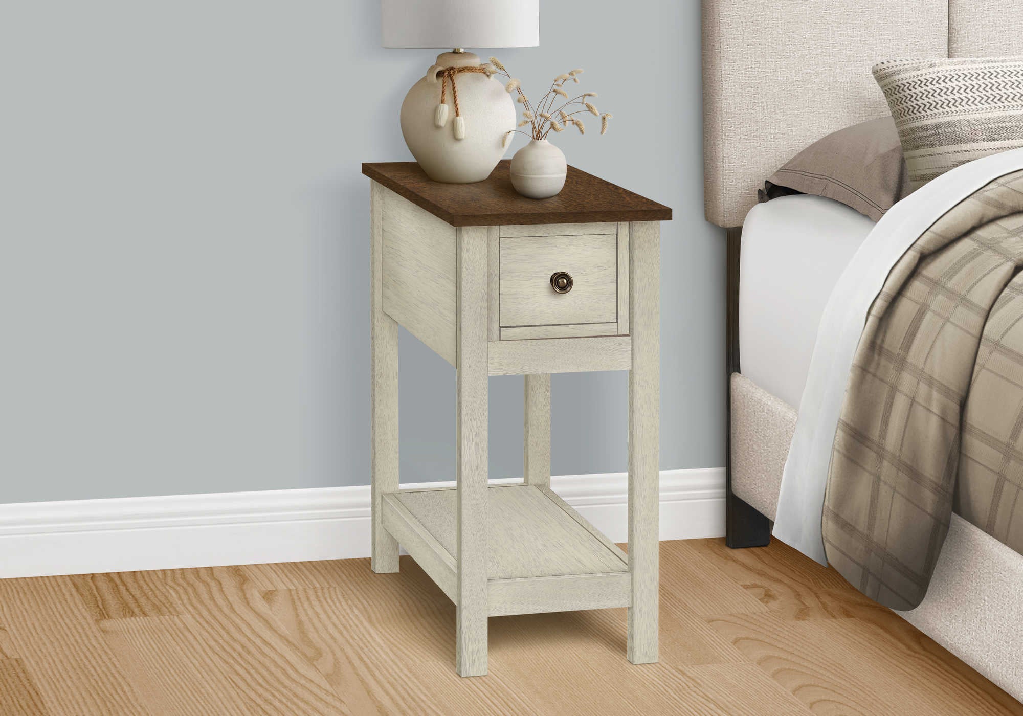 Image of nightstand - 24"h / antique white / espresso veneer   i 3962.