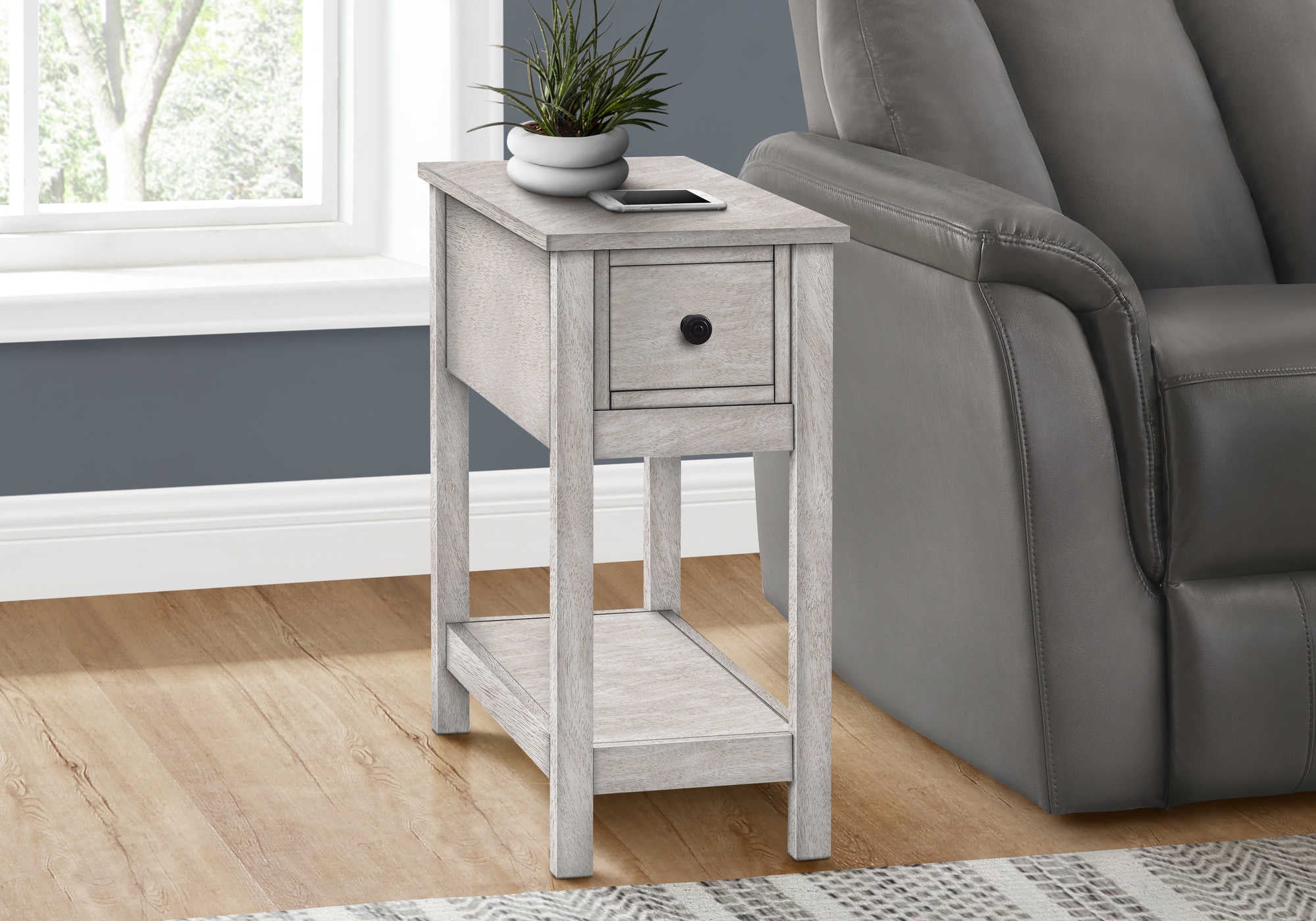TABLE DE CHEVET - 24"H / BOIS PLAQUE GRIS – I 3963.