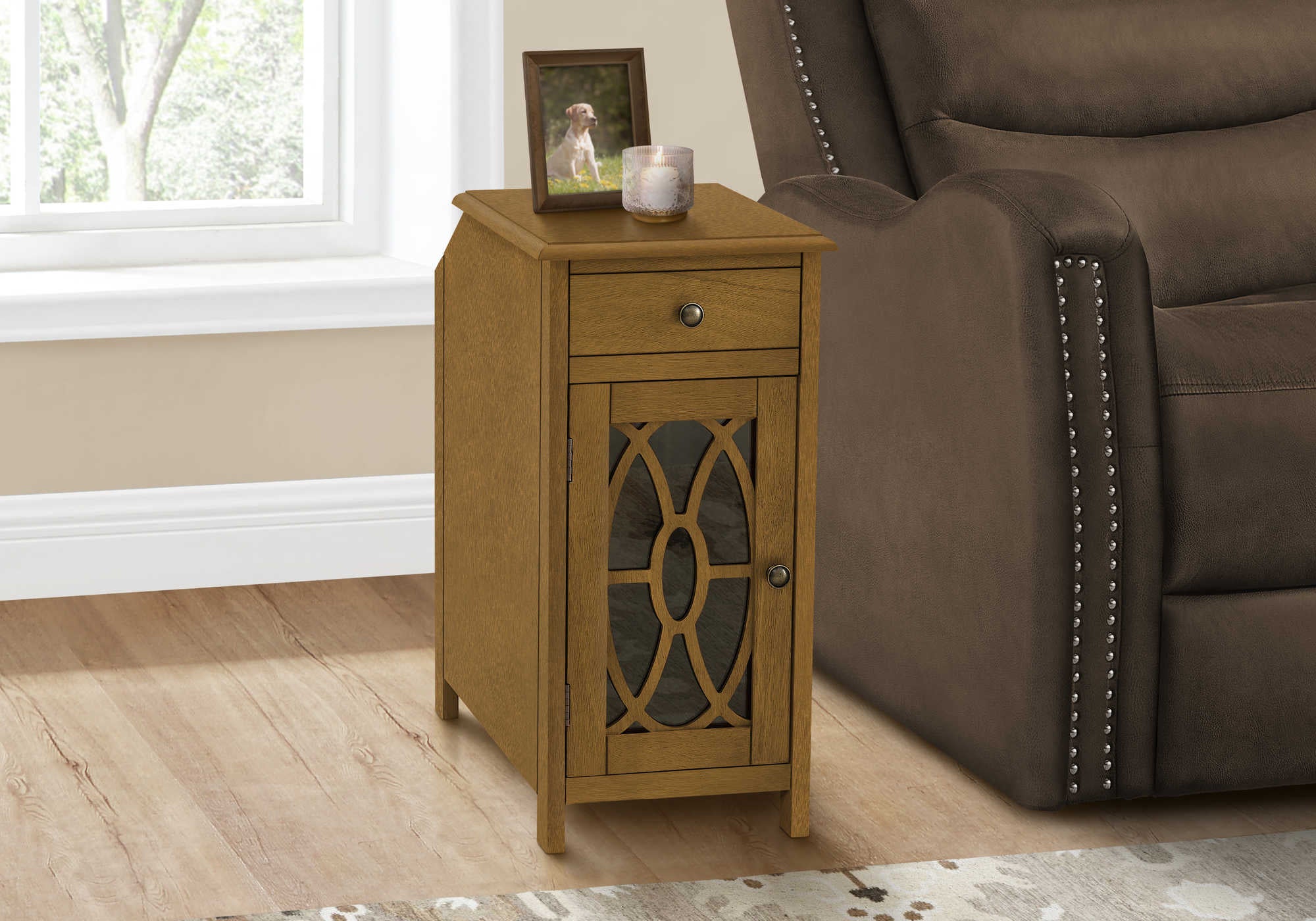 TABLE DE CHEVET - 24"H / BOIS PLAQUE TAUPE FONCE – I 3972.