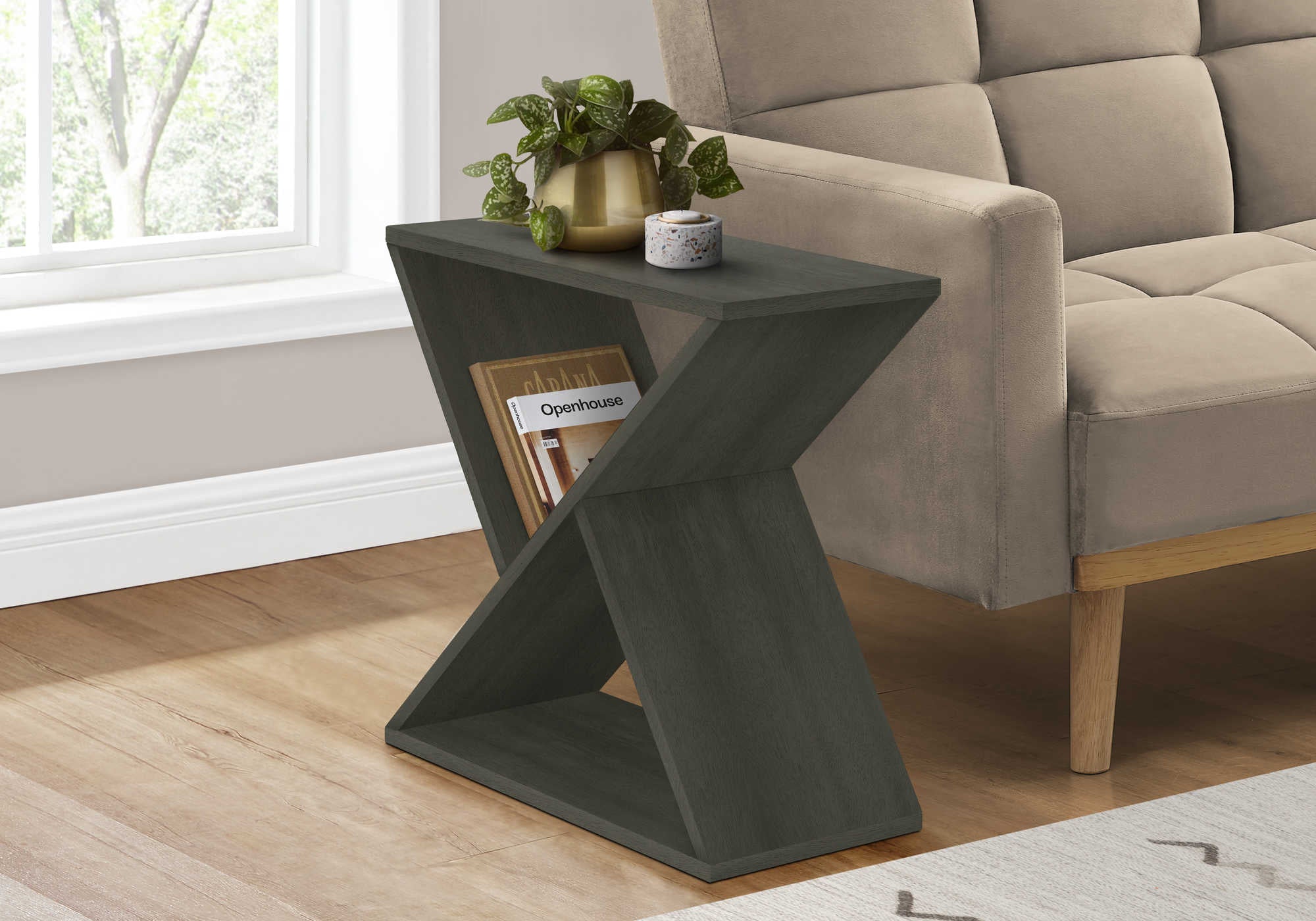 TABLE DE CHEVET - 24"H / BOIS PLAQUE VERT FONCE – I 3982.
