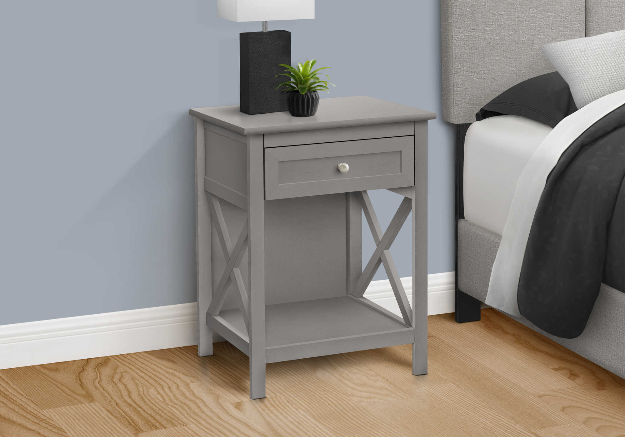 Image of nightstand - 25"h / antique grey veneer end table  i 3985.