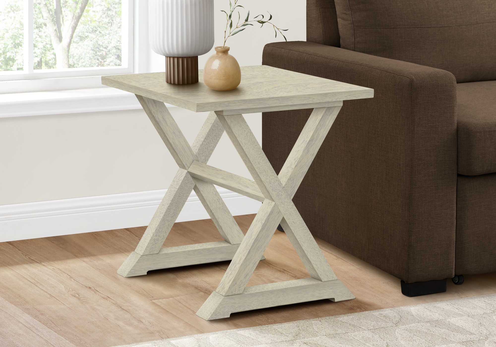 TABLE D'APPOINT - 24"H/ BOIS PLAQUE BLANC ANTIQUE – I 3989
