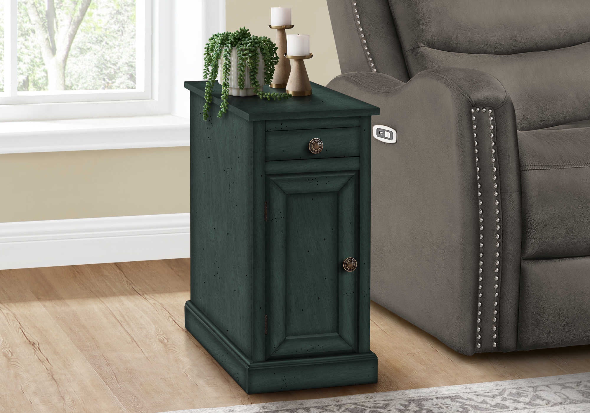 TABLE D'APPOINT - 24"H / TABLE DE BOUT BOIS PLAQUE BLEU – I 3992