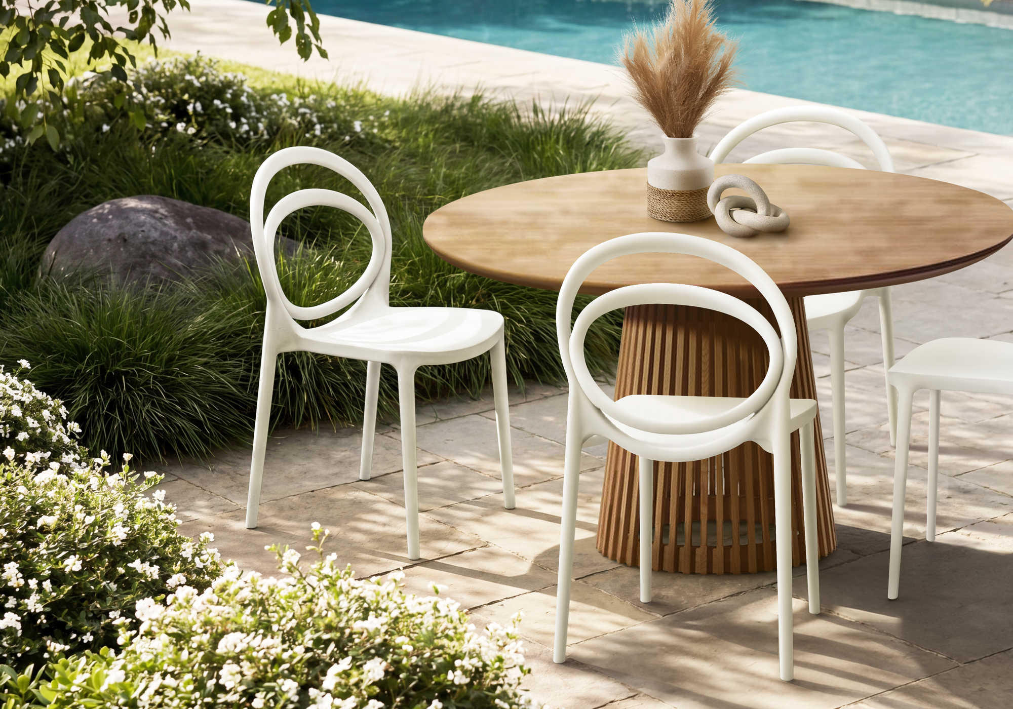 CHAISE D’EXTERIEUR - CHAISE EMPILABLE BLANCHE / 4PCS – I 4005