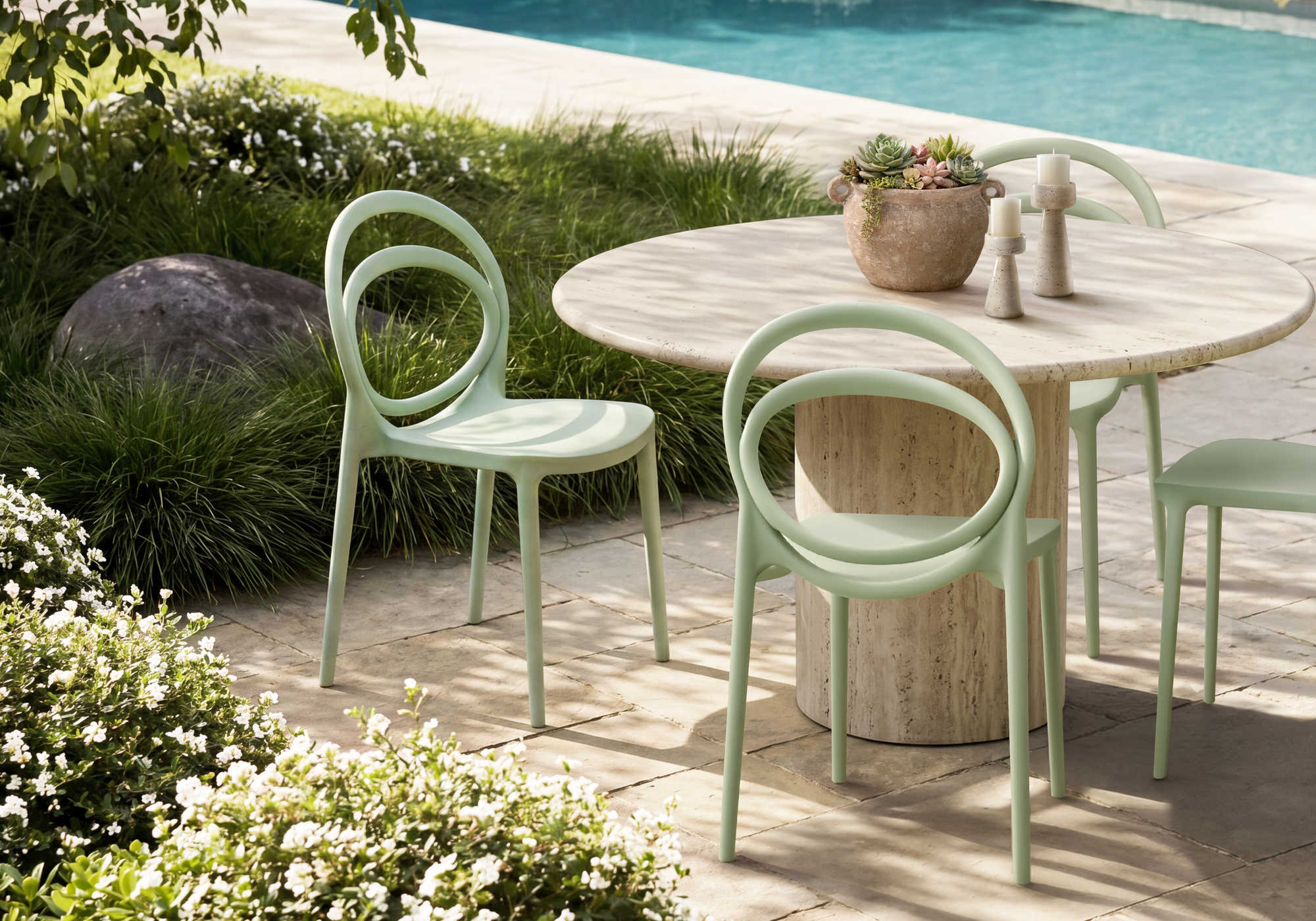 CHAISE D’EXTERIEUR - CHAISE EMPILABLE VERTE / 4PCS – I 4008