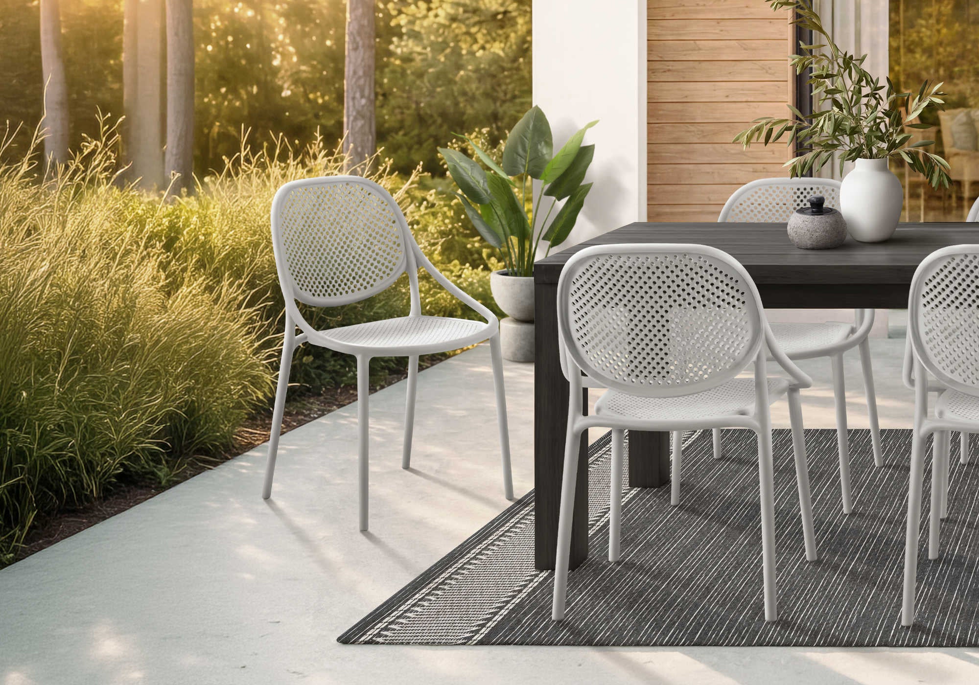 CHAISE D’EXTERIEUR - FAUTEUIL EMPILABLE GRIS / 4PCS – I 4016