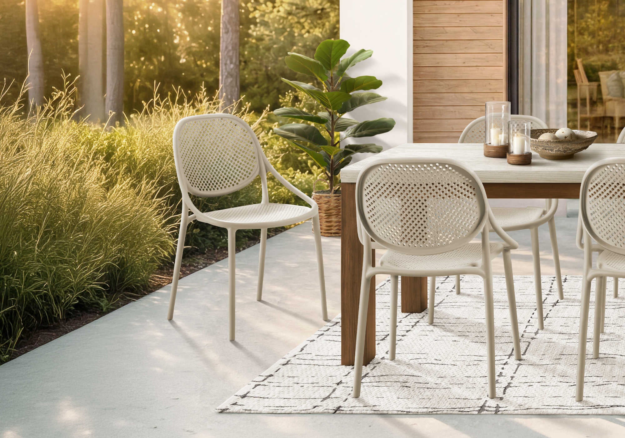 CHAISE D’EXTERIEUR - FAUTEUIL EMPILABLE TAUPE / 4PCS – I 4017