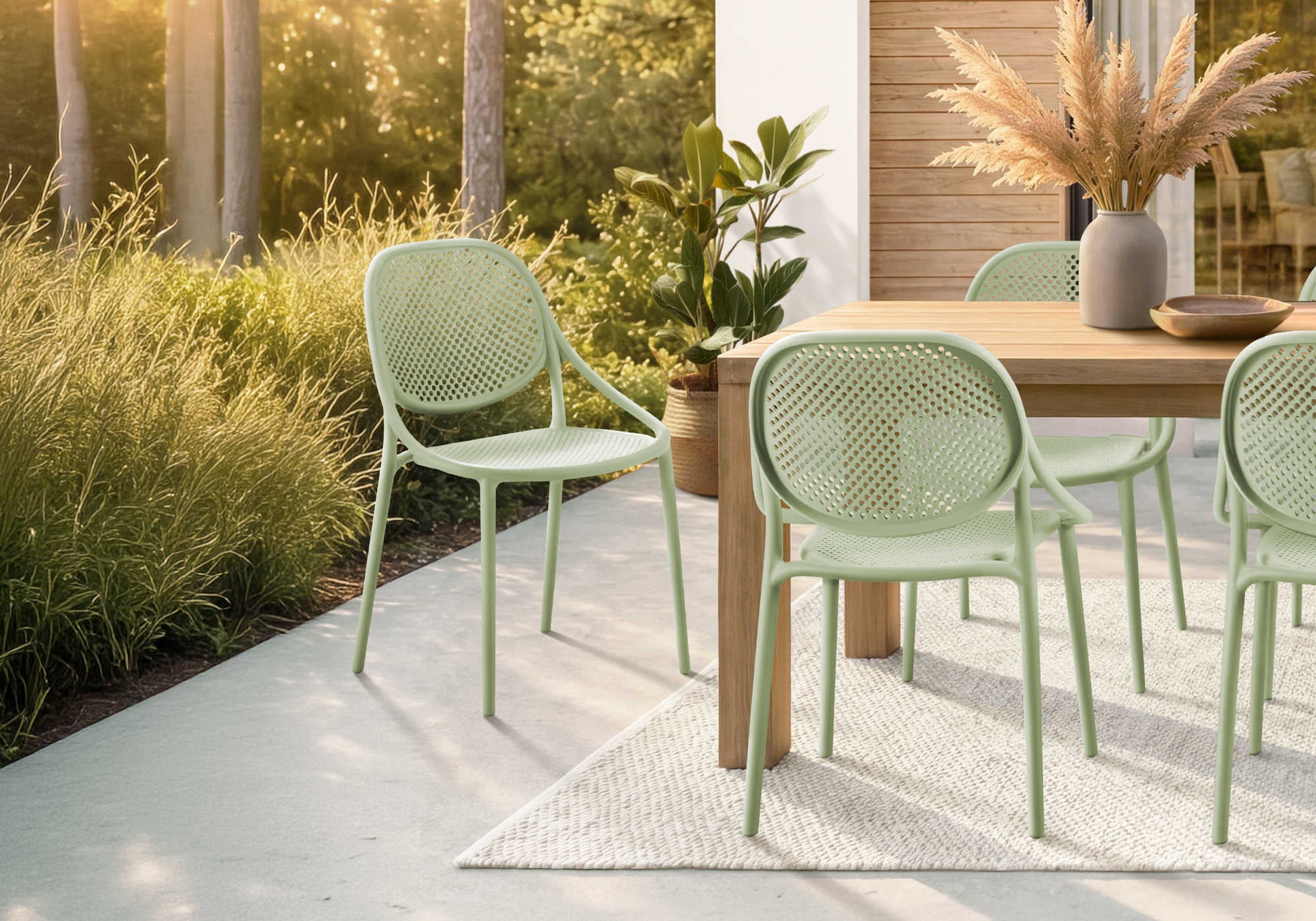 CHAISE D’EXTERIEUR - FAUTEUIL EMPILABLE VERT / 4PCS – I 4018