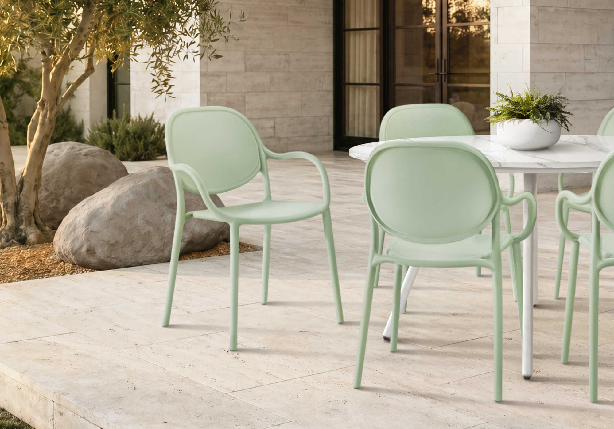 CHAISE D’EXTERIEUR - FAUTEUIL EMPILABLE VERT / 4PCS – I 4023
