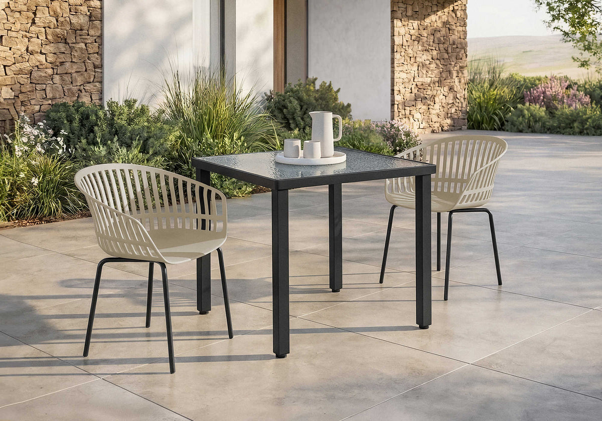TABLE D’EXTERIEUR - 32" X 32" METAL NOIR AVEC VERRE TREMPE – I 4052