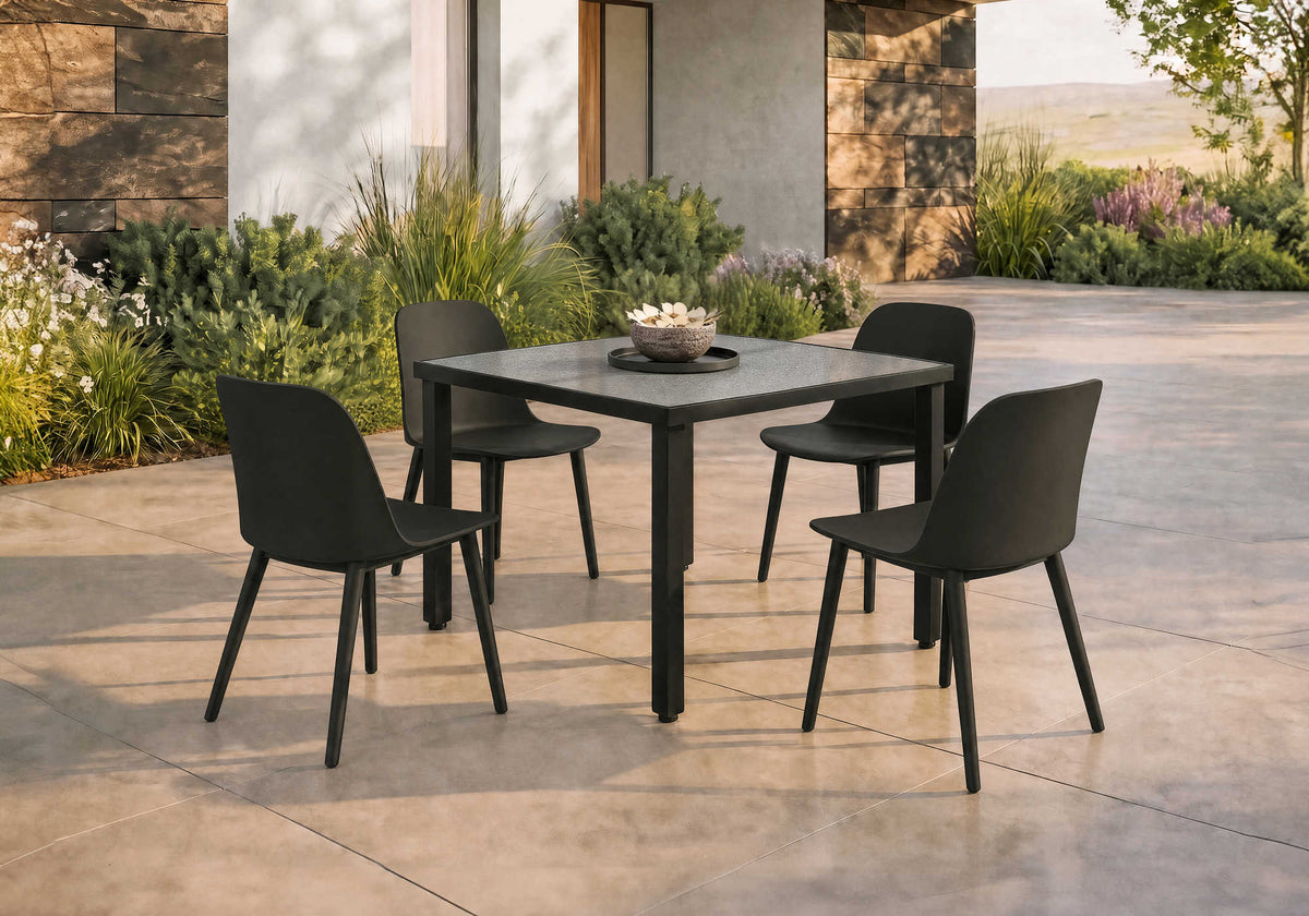 TABLE D’EXTERIEUR - 48" X 48" METAL NOIR AVEC VERRE TREMPE – I 4057