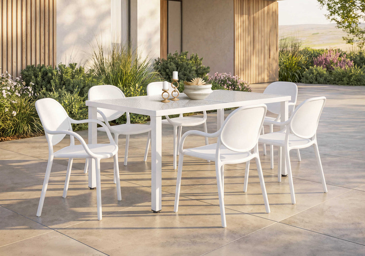 TABLE D’EXTERIEUR - 36" X 60" METAL BLANC AVEC VERRE TREMPE – I 4060