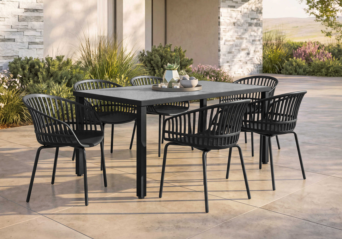 TABLE D’EXTERIEUR - 36" X 60" METAL NOIR AVEC VERRE TREMPE – I 4062