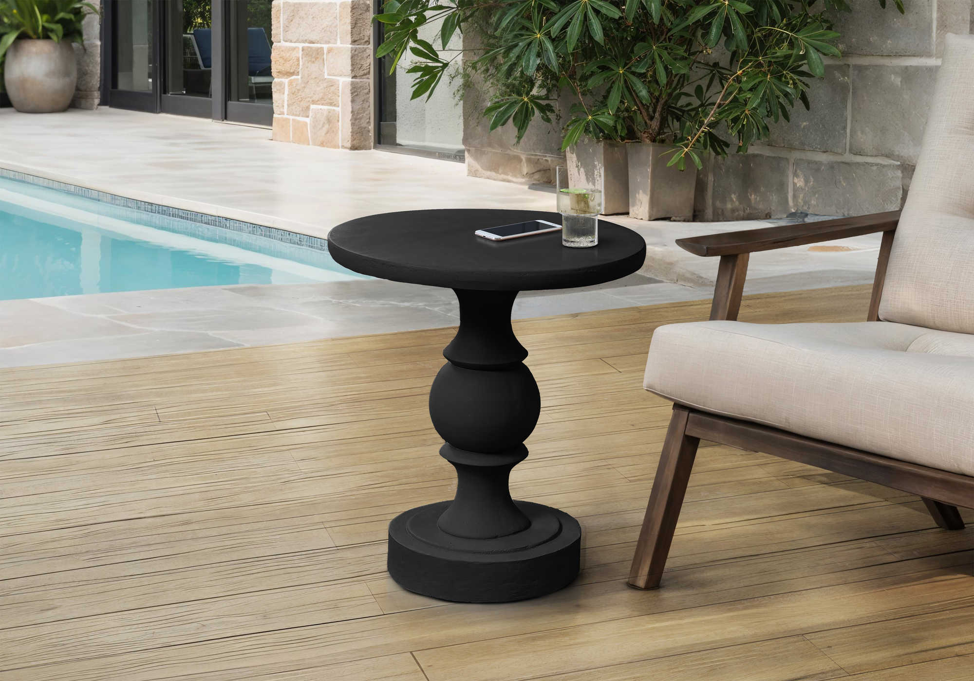 TABLE D'APPOINT - 25"H / INTERIEUR OU EXTERIEUR NOIR – I 4162