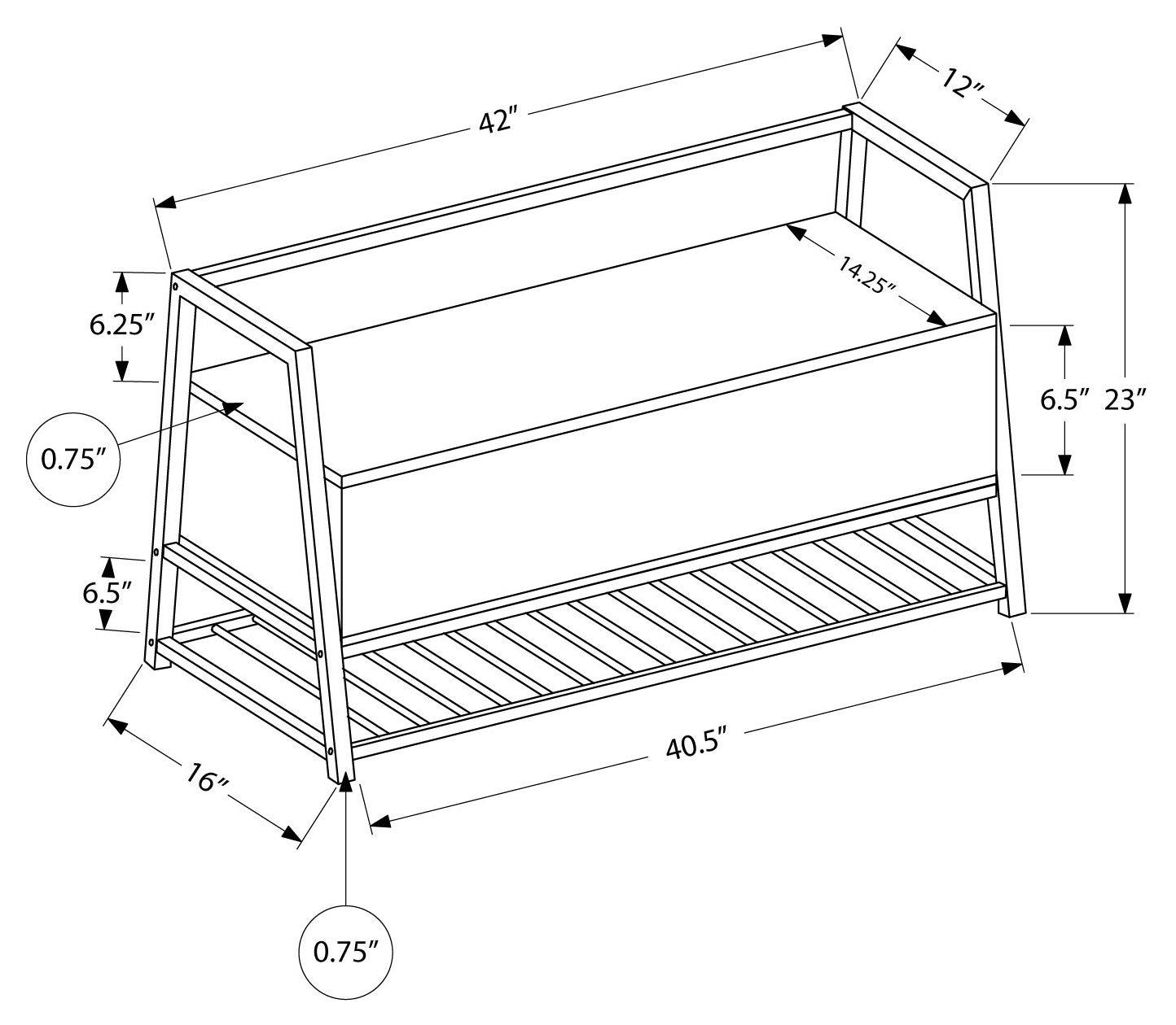 BANC - 42"L / RANGEMENT GRIS / METAL NOIR – I 4500.