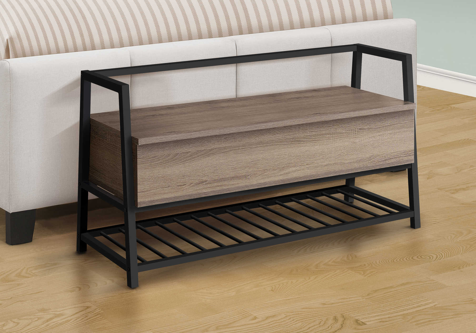BANC - 42"L / RANGEMENT TAUPE FONCE / METAL NOIR – I 4501.