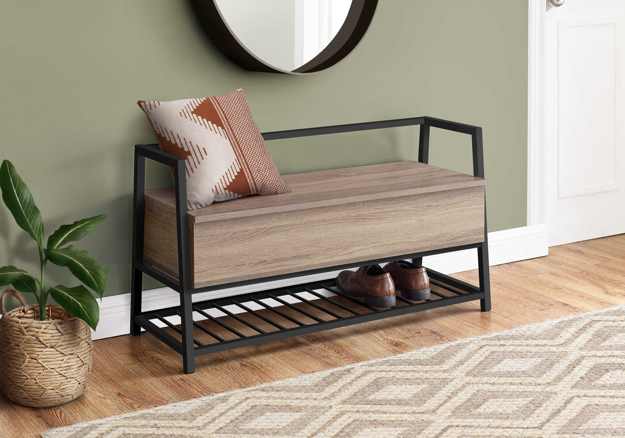 BANC - 42"L / RANGEMENT TAUPE FONCE / METAL NOIR – I 4501.
