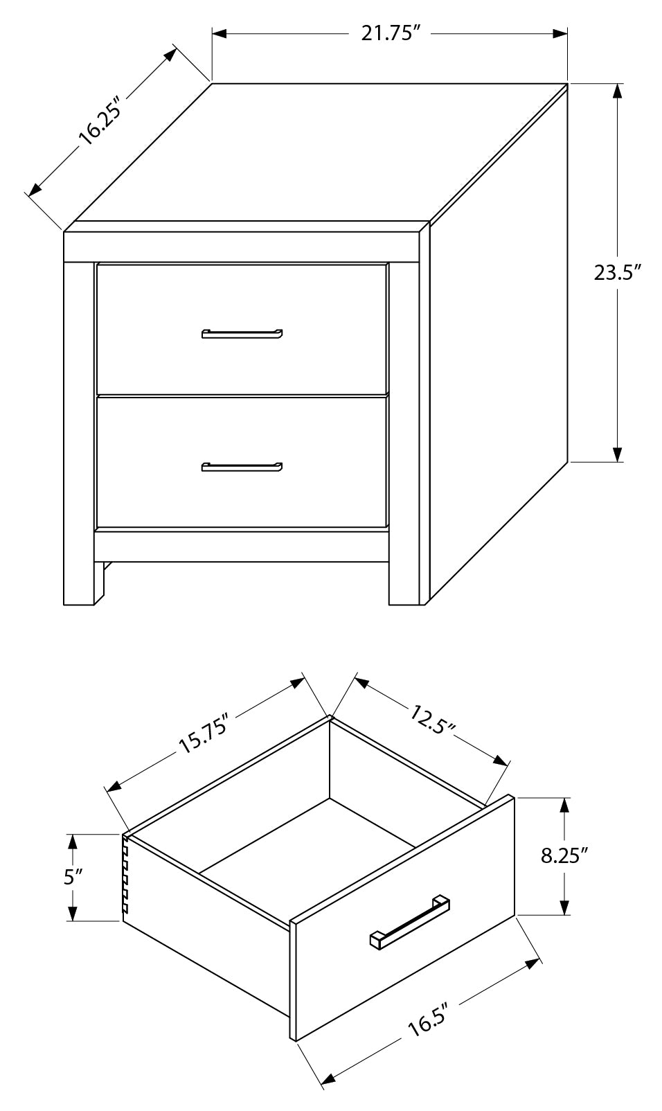 CHAMBRE A COUCHER - TABLE DE CHEVET 2 TIROIRS /GRIS GRAPHITE – I 5208