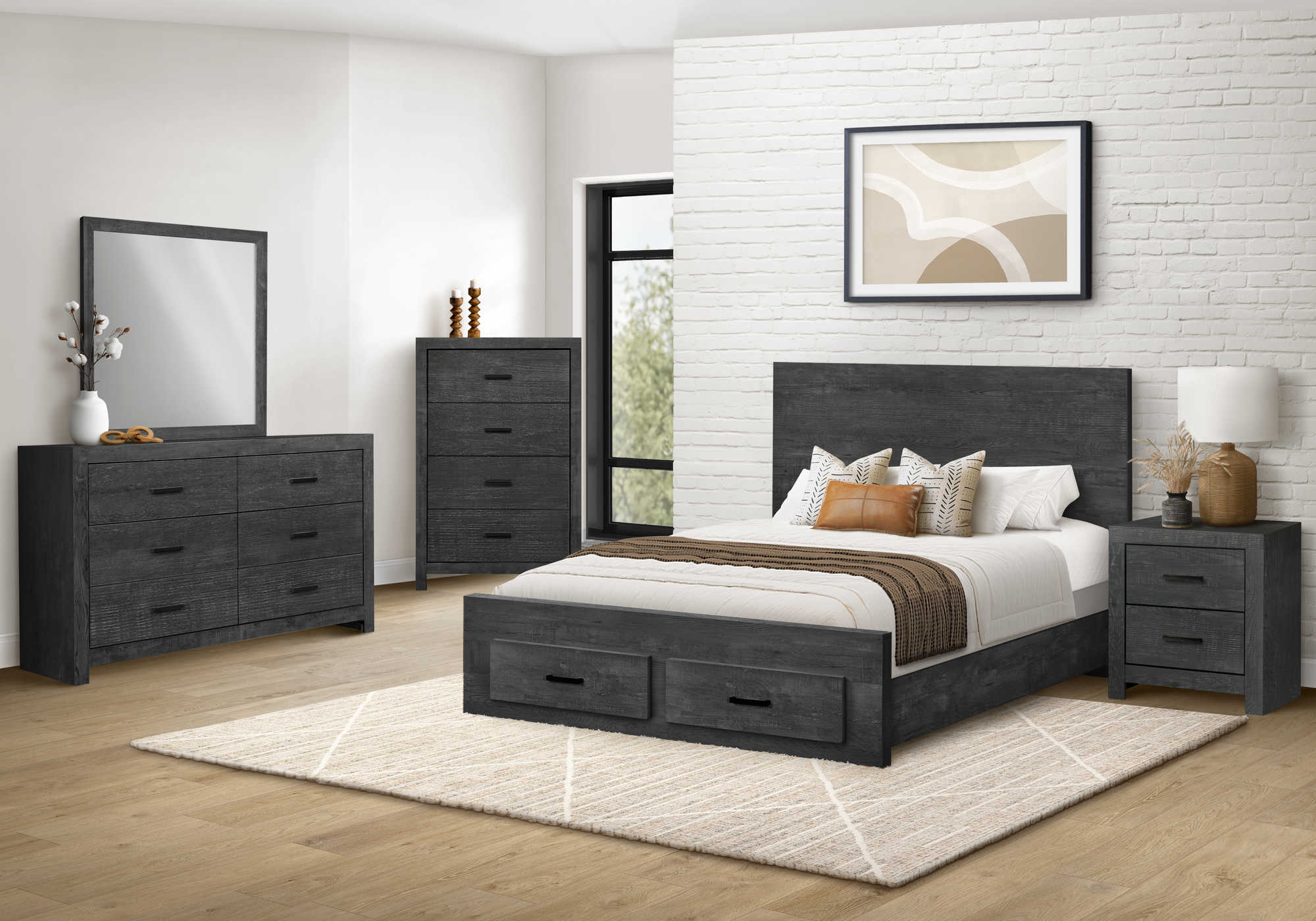 CHAMBRE A COUCHER - LIT QUEEN / GRIS GRAPHITE / TIROIR – I 5216Q