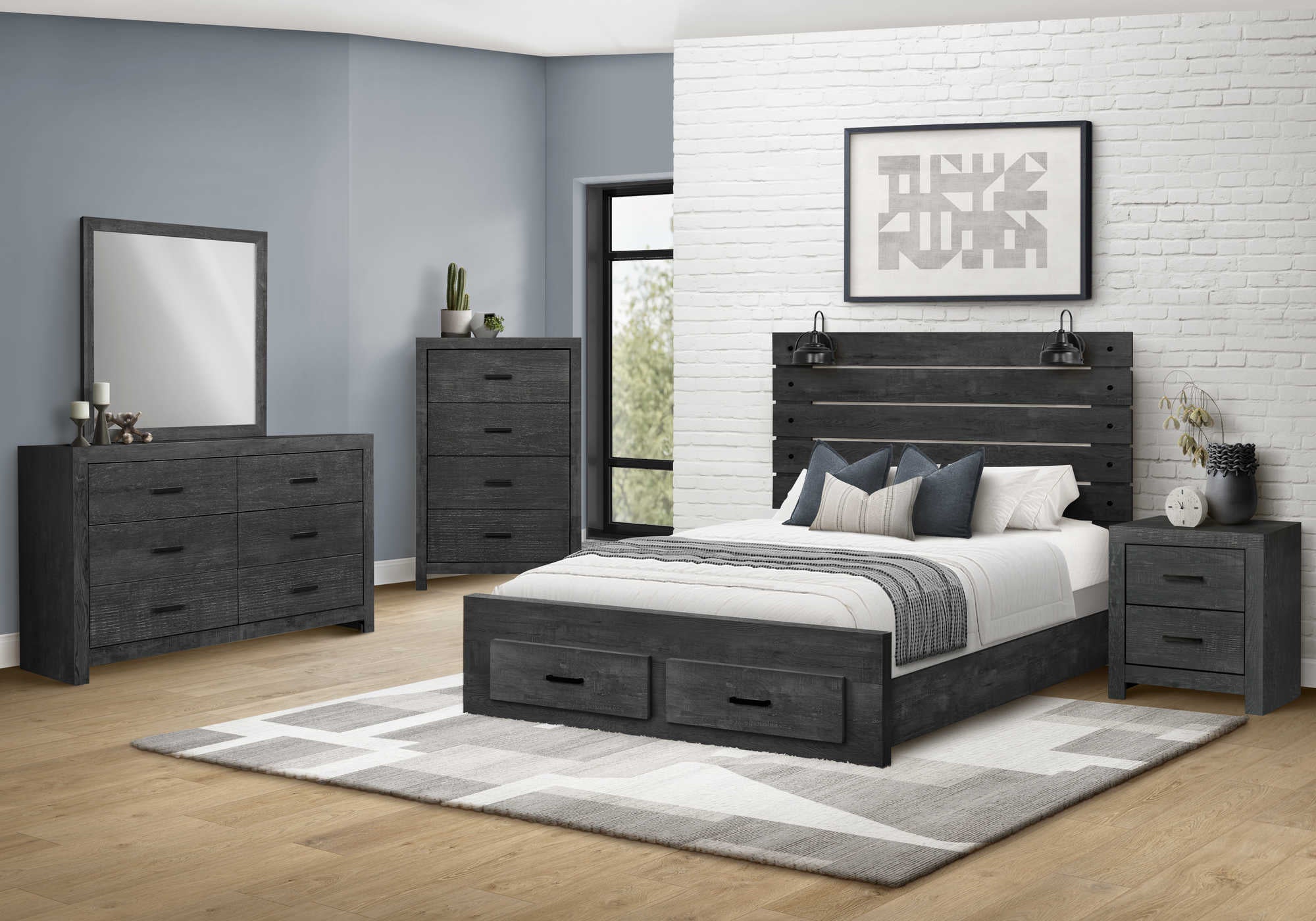 CHAMBRE A COUCHER - LIT QUEEN / GRIS GRAPHITE / USB – I 5217Q
