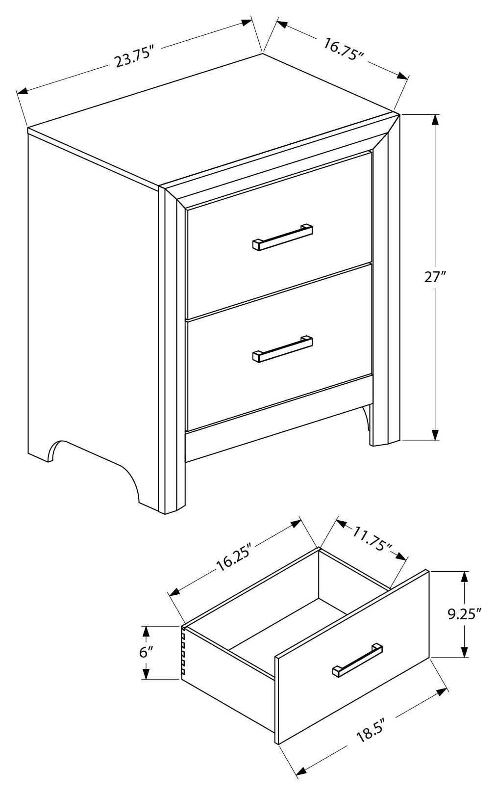 CHAMBRE A COUCHER - TABLE DE CHEVET 2 TIROIRS /CHENE BLANCHI – I 5223