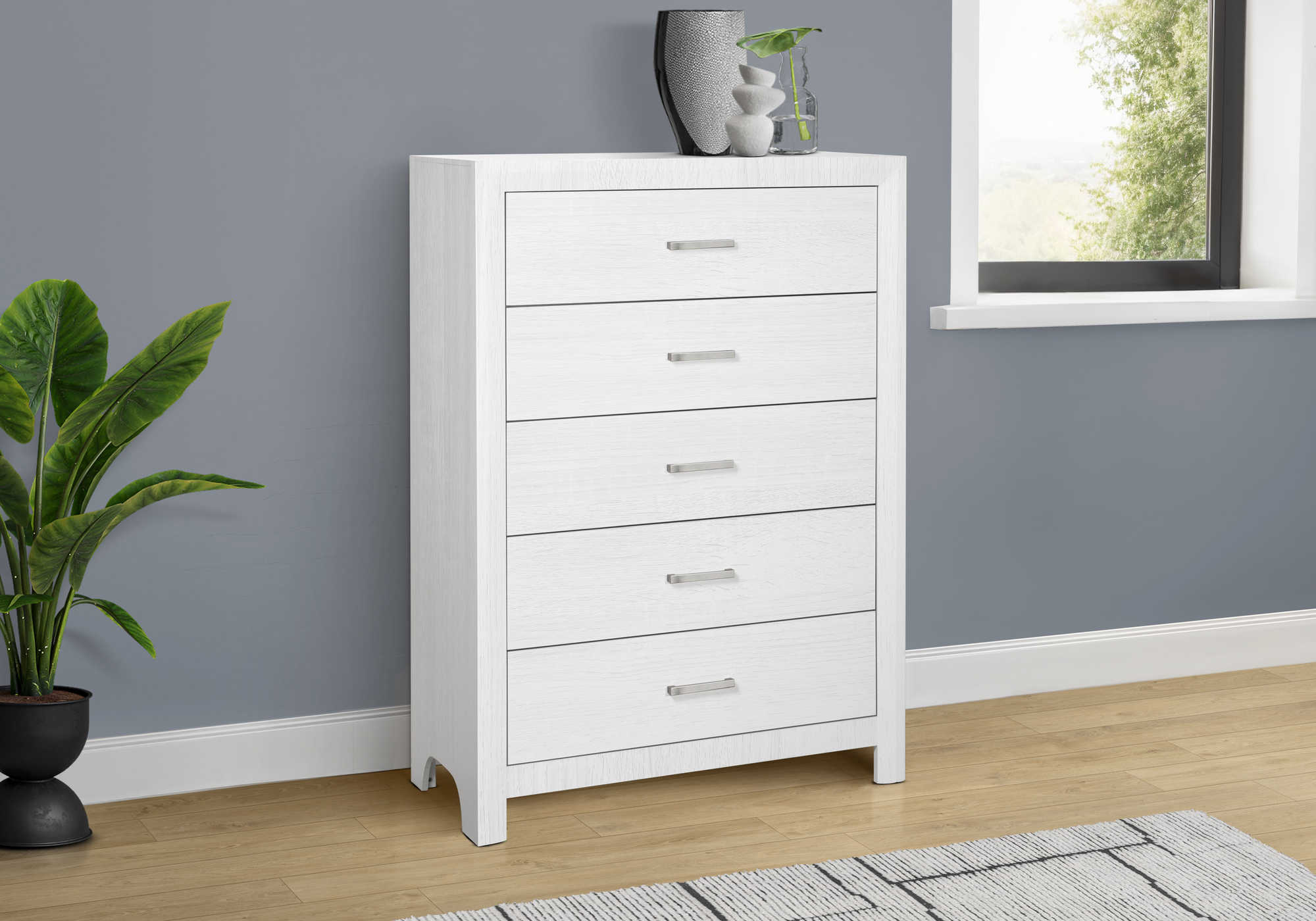 CHAMBRE A COUCHER - COMMODE 5 TIROIRS / FINI CHENE BLANC – I 5229