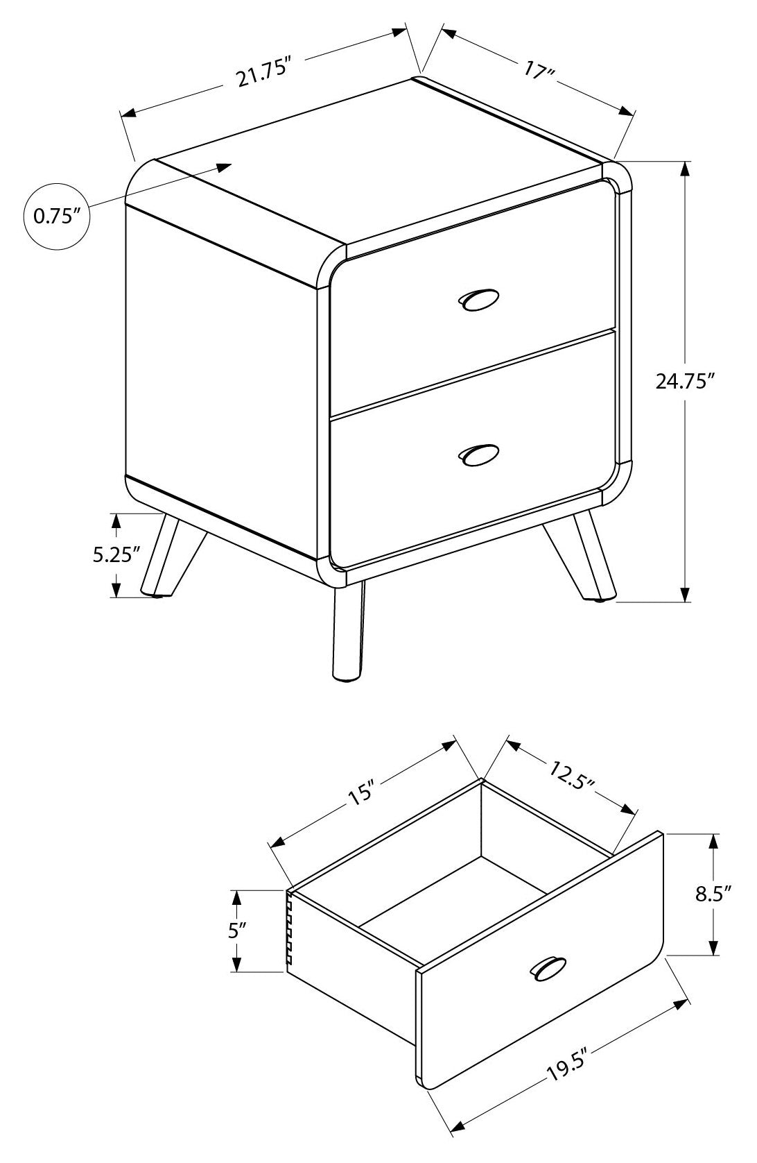 CHAMBRE A COUCHER - TABLE DE CHEVET 2 TIROIRS / NOYER – I 5233