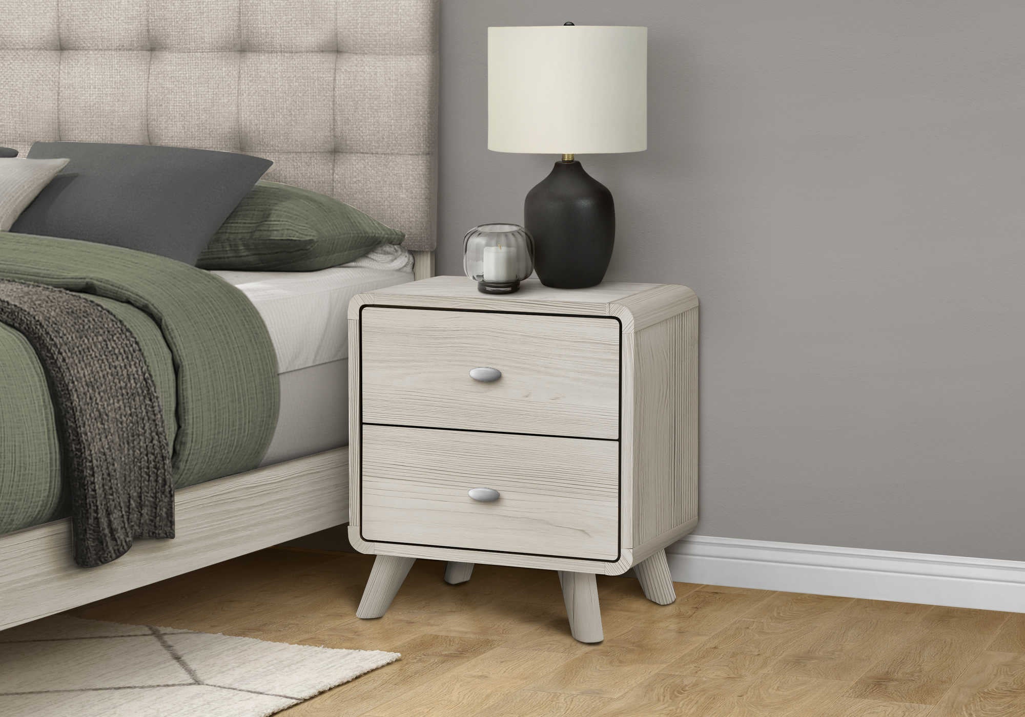 CHAMBRE A COUCHER - TABLE DE CHEVET 2 TIROIRS / CHENE GRIS – I 5238
