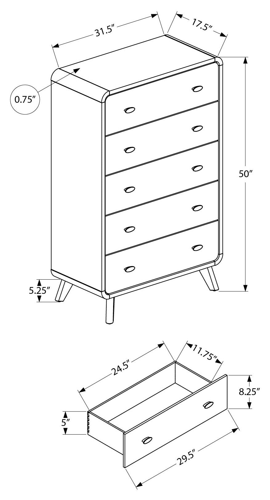 CHAMBRE A COUCHER - COMMODE 5 TIROIRS / CHENE GRIS – I 5239